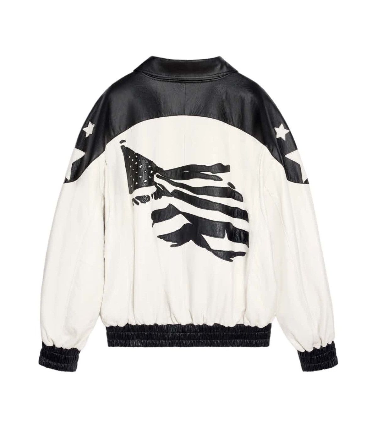 image of Celine Super American Flag Leather Biker Bomber Jacket in White, Men's (Size Small)