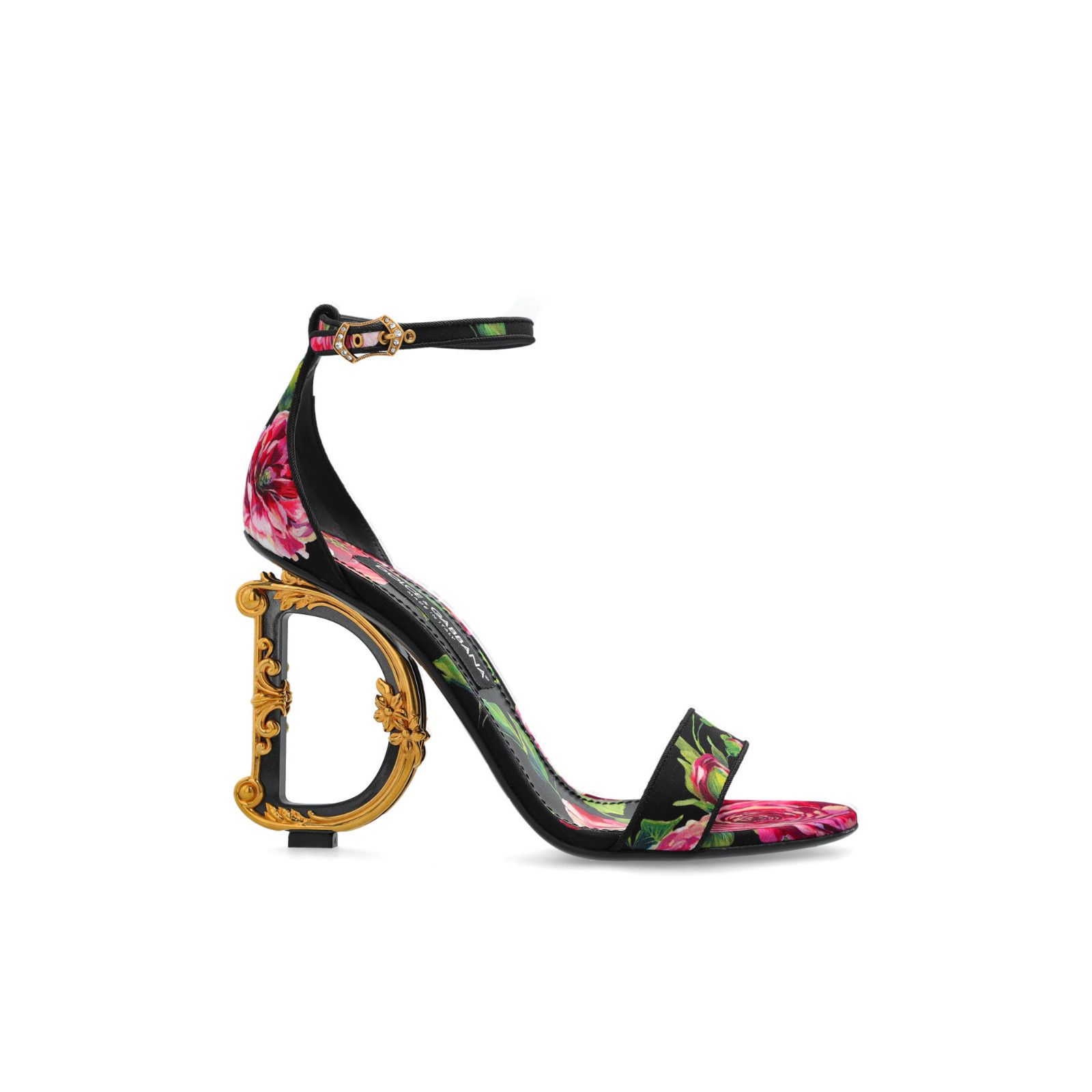 DOLCE&GABBANA Flower Black Fabric 115mm Heel Sandals New & A