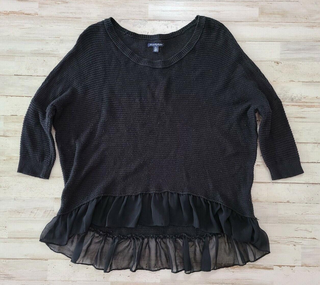 Designer American eagle Sweater Small Black Oversized Sheer Trim Size S / US 4 / IT 40 - 1 Thumbnail