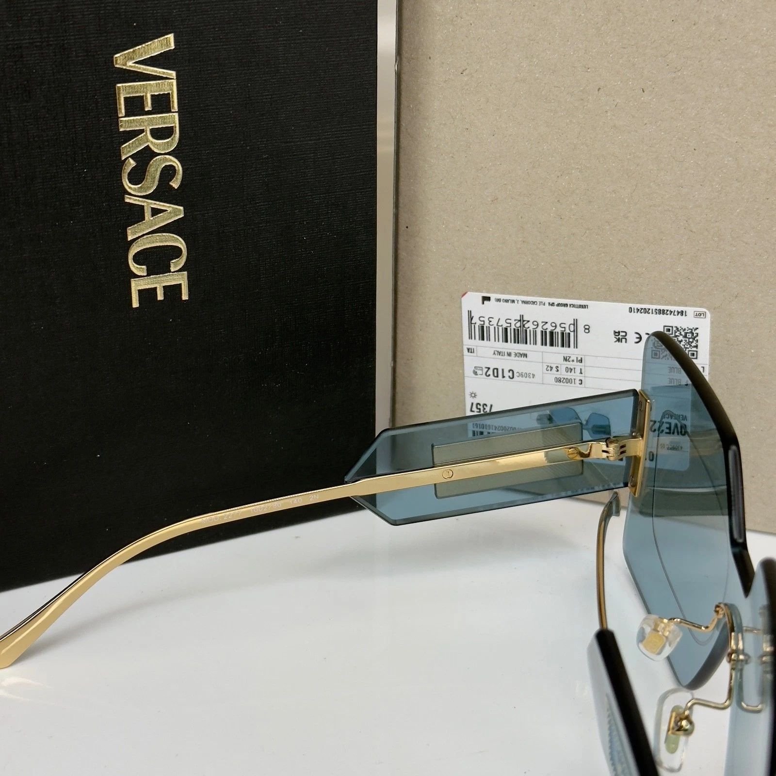 Versace VERSACE VE2277 DAMIER PLAQUE 2277 Blue Unisex Mask Sunglass Size ONE SIZE - 9 Thumbnail