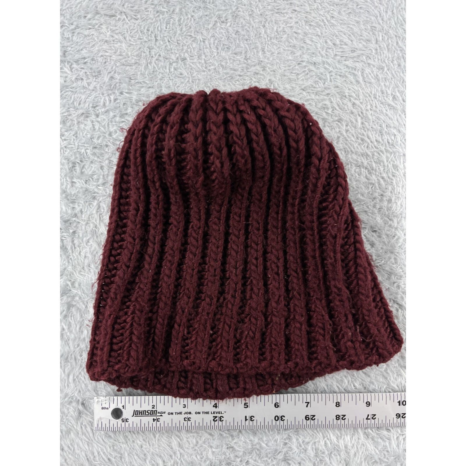 Vintage JustFab Beanie Hat Adult One Size Burgundy Acrylic Knit Ski Logo Outdoors Mens Womens Size ONE SIZE - 5 Thumbnail