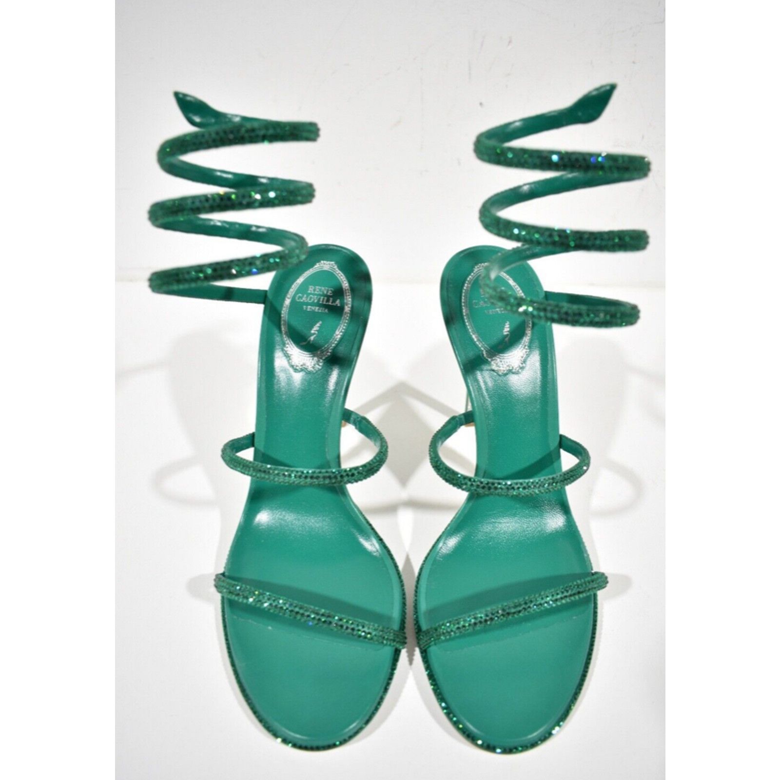 Rene Caovilla Cleo Emerald Crystal Ankle Wrap Strap Sandal Heel Pump 38 Size US 8 / IT 38 - 7 Thumbnail