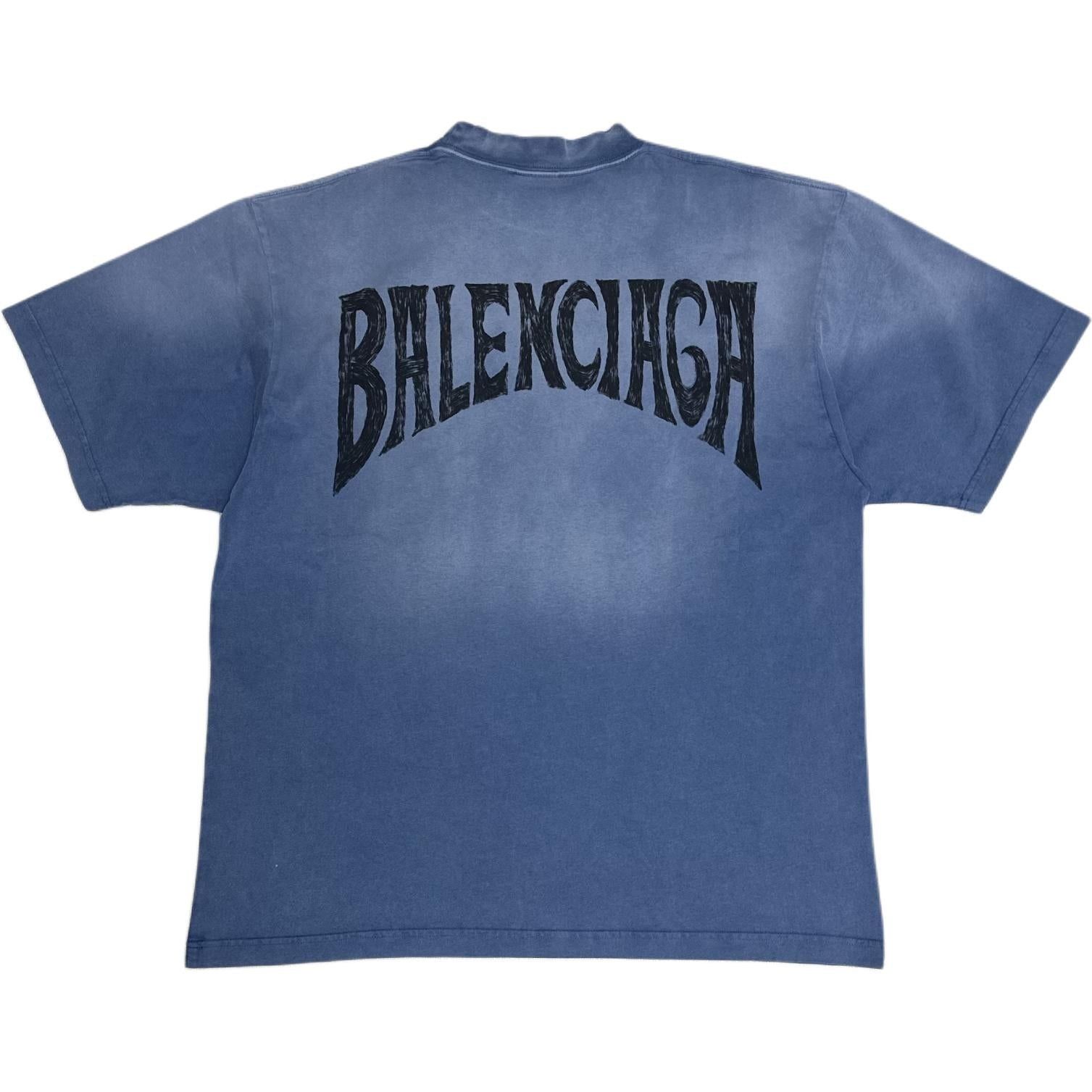 Balenciaga o1la1rc1a0625 Hand Drawn Medium Fit T-Shirt in Blue Size US XL / EU 56 / 4 - 2 Thumbnail