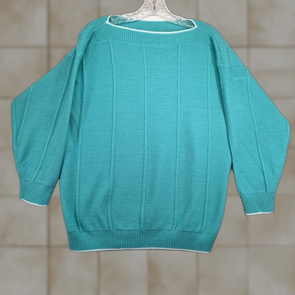 Altea VINTAGE Just For You Sweater Women's Plus Size 22 Teal Knit Full Zip Long Sleeve Made in USA Size 3XL / US 20-22 - 1 Thumbnail