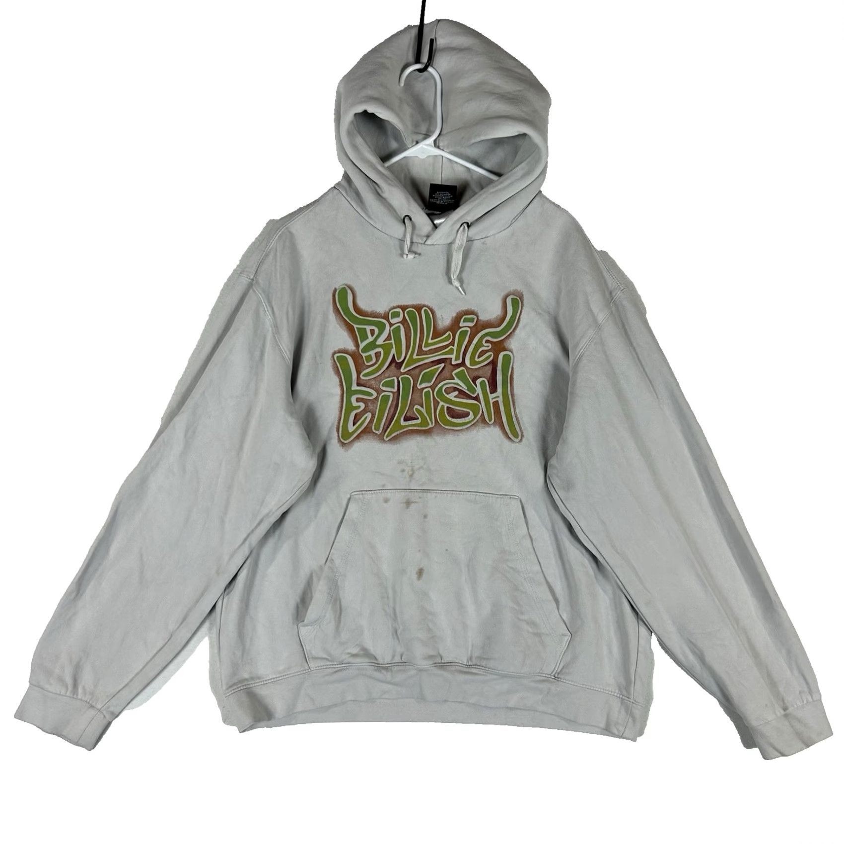 Vintage BILLIE EILISH Hoodie Mens Unisex XXL White Graphic Print STAINED Airbrush Flames Crew Hooded Pocket Size US XXL / EU 58 / 5 - 2 Thumbnail