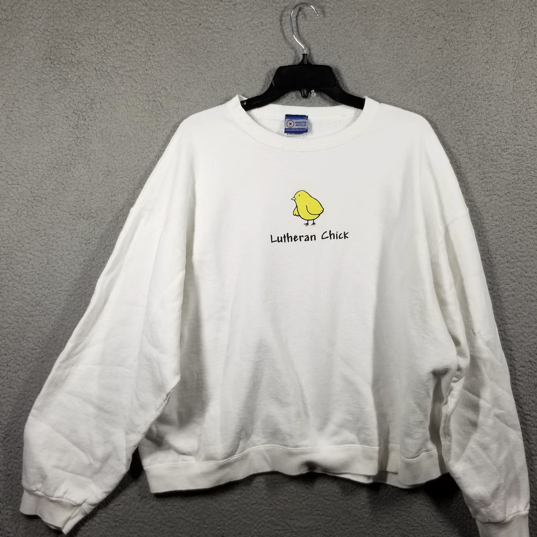 Vintage Lutheran Chick Sweatshirt 2XL White Crewneck Graphic Jesus Christian Pullover Size US XXL / EU 58 / 5 - 2 Thumbnail