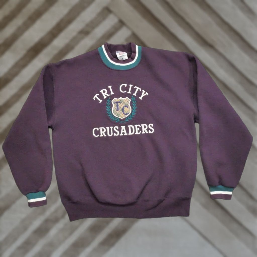 Jerzees VINTAGE Jerzees Sweatshirt Mens Large Purple Pullover 90s Crew Neck Logo Embroidery Size US L / EU 52-54 / 3 - 1 Thumbnail