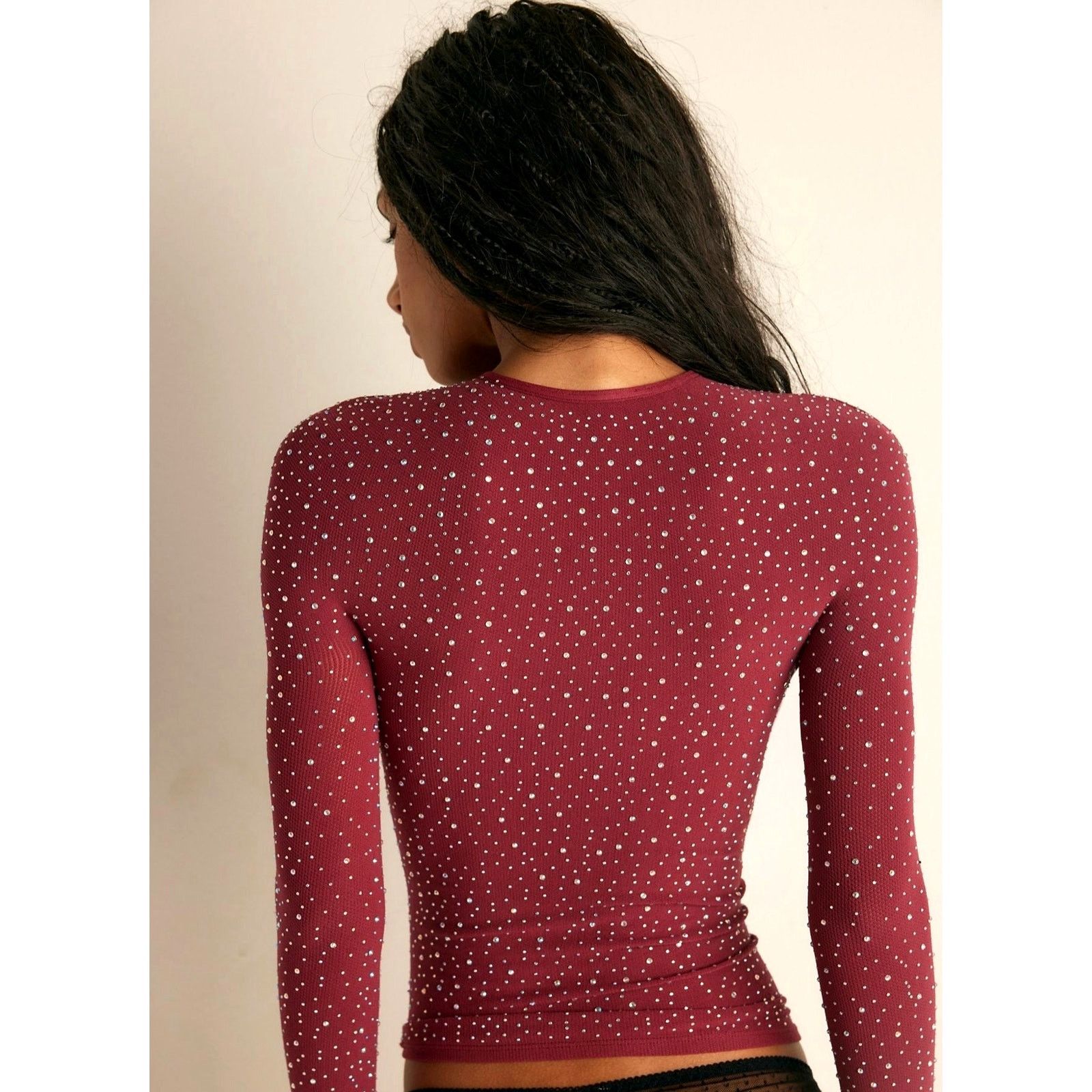 Free People Free People Night Sky Long Sleeve Sparkly Top Aged Red M/L Size M / US 6-8 / IT 42-44 - 4 Thumbnail