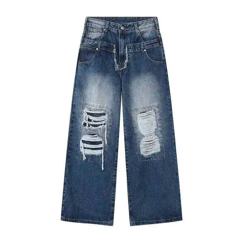Japanese Brand Holey Baggy Retro Hip Hop Jeans Pants Y2k Casual Loose 90’s Size US 32 / EU 48 - 6 Thumbnail