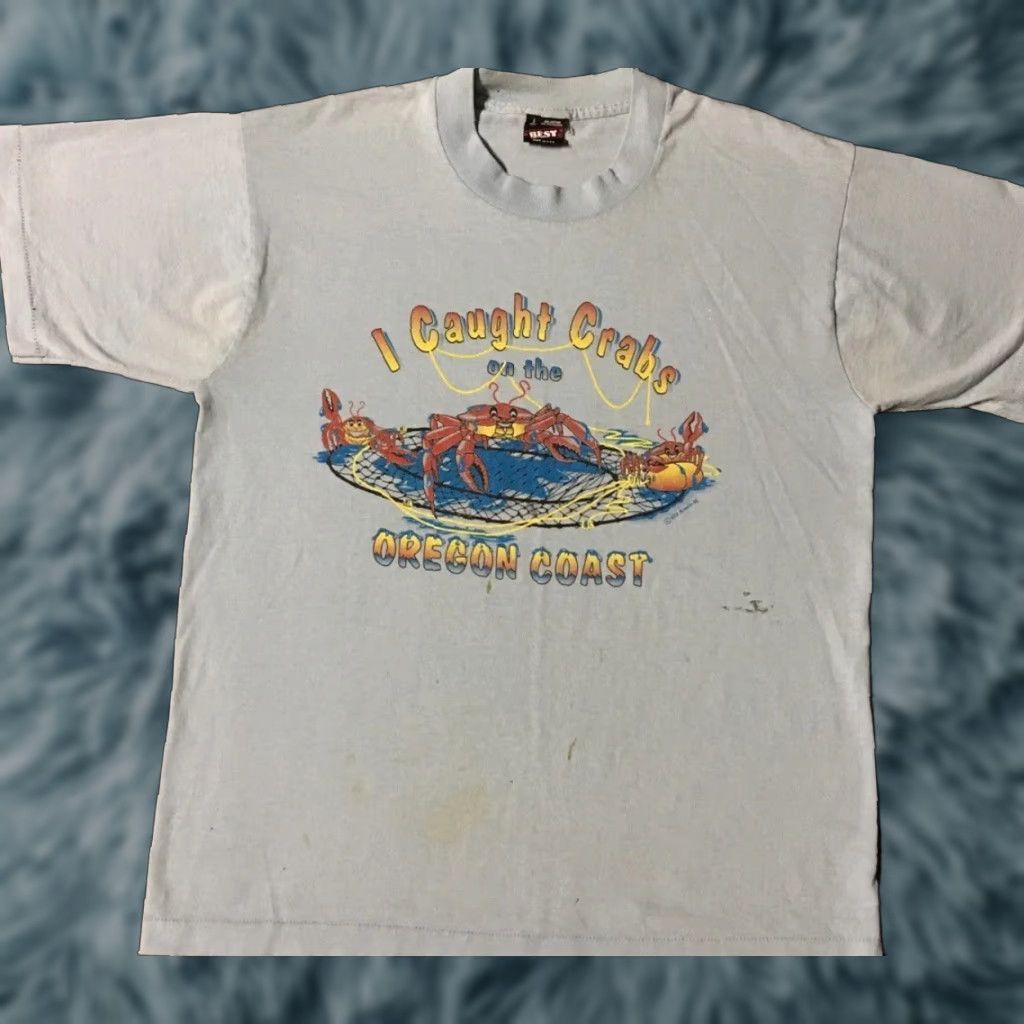 Vtg 90s I Got Crabs On Oregon Coast Faded Distress Shirt L Funny Crude Grunge 80