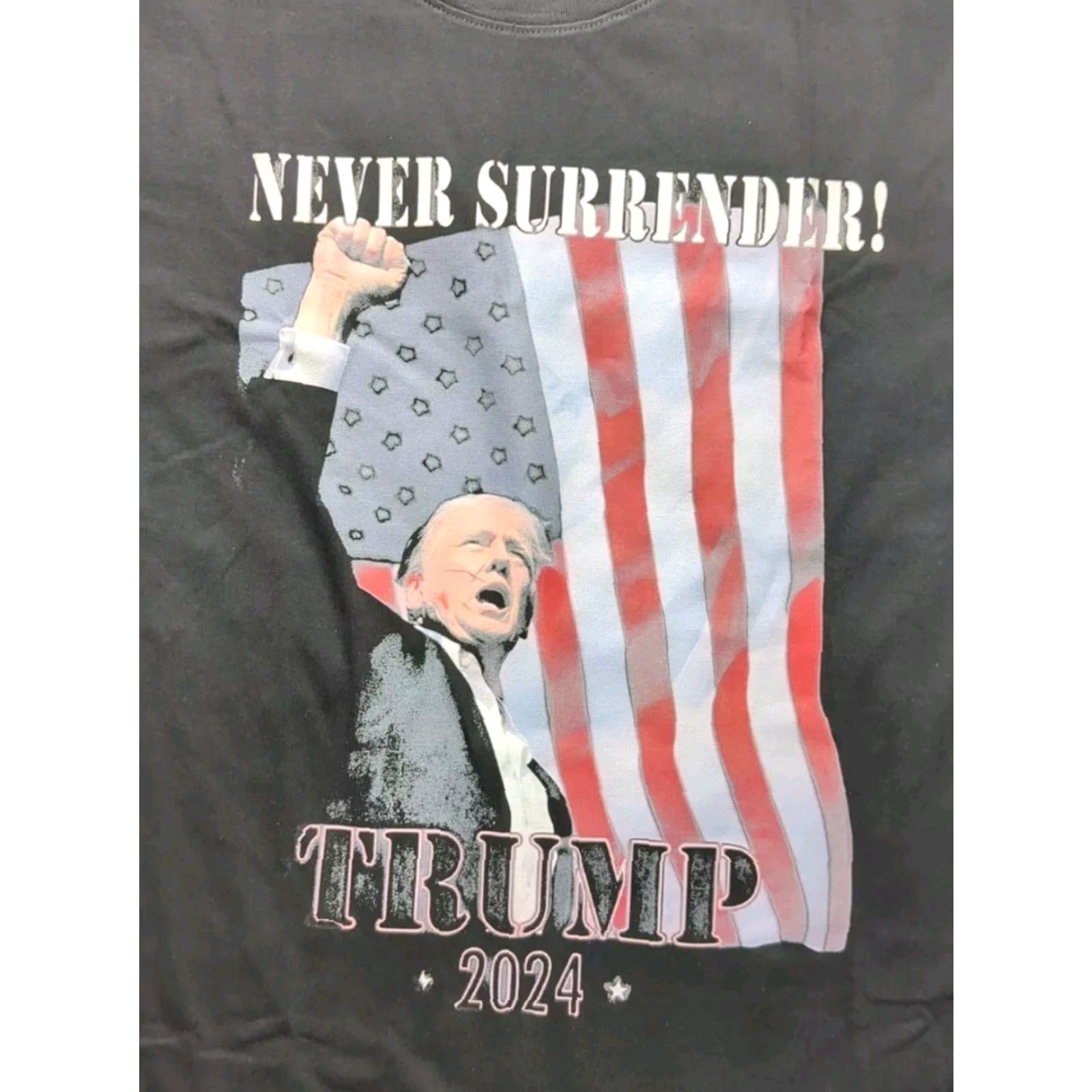 Vintage Mens 2024 Shirt Donald Trump Patriotic Never Surrender Black Large Cotton T-Shirt Size US L / EU 52-54 / 3 - 2 Thumbnail
