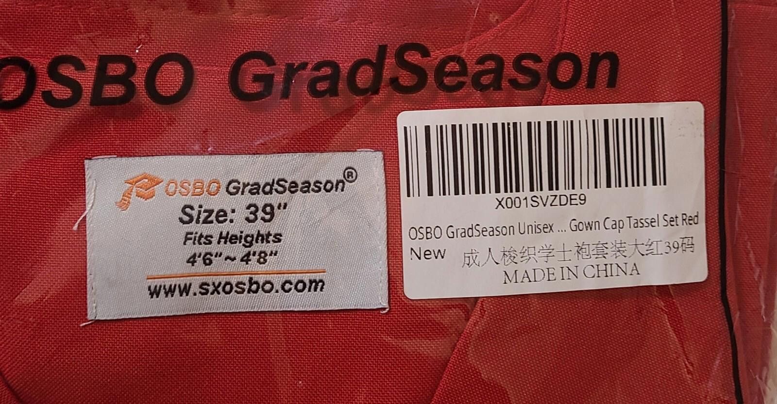 Designer OSBO Graduation Gown Adult Size 39" 4’6”-4’8” Red Ceremony Size ONE SIZE - 3 Thumbnail