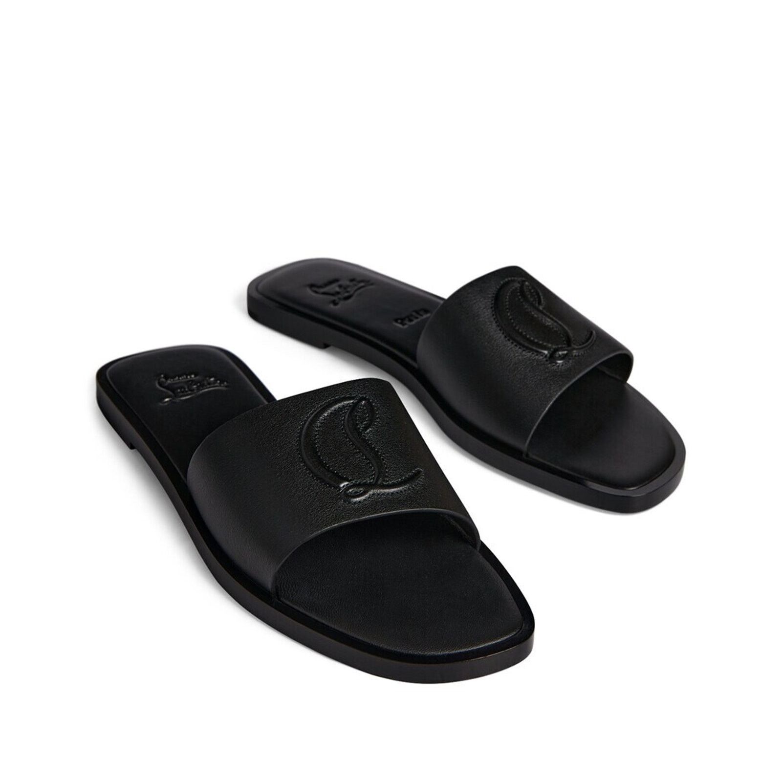 Christian Louboutin Christian Louboutin Mule Flat Black Leather Logo Slide Slip Size US 7.5 / IT 37.5 - 7 Thumbnail