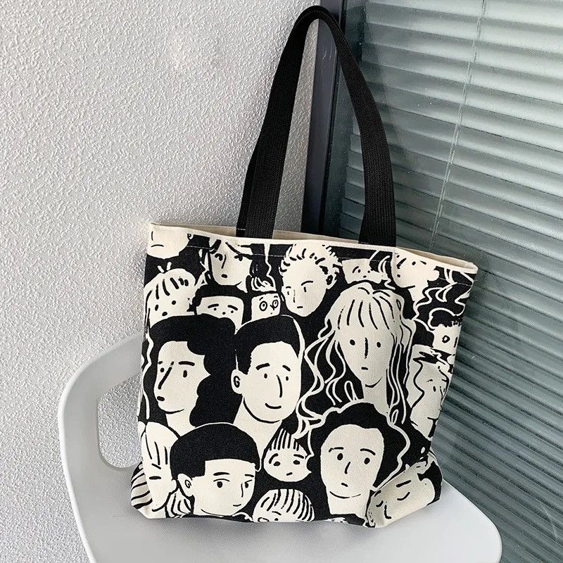 Japanese Brand Fashion y2k unisex cartoon portrait canvas tote bag Size ONE SIZE - 2 Thumbnail