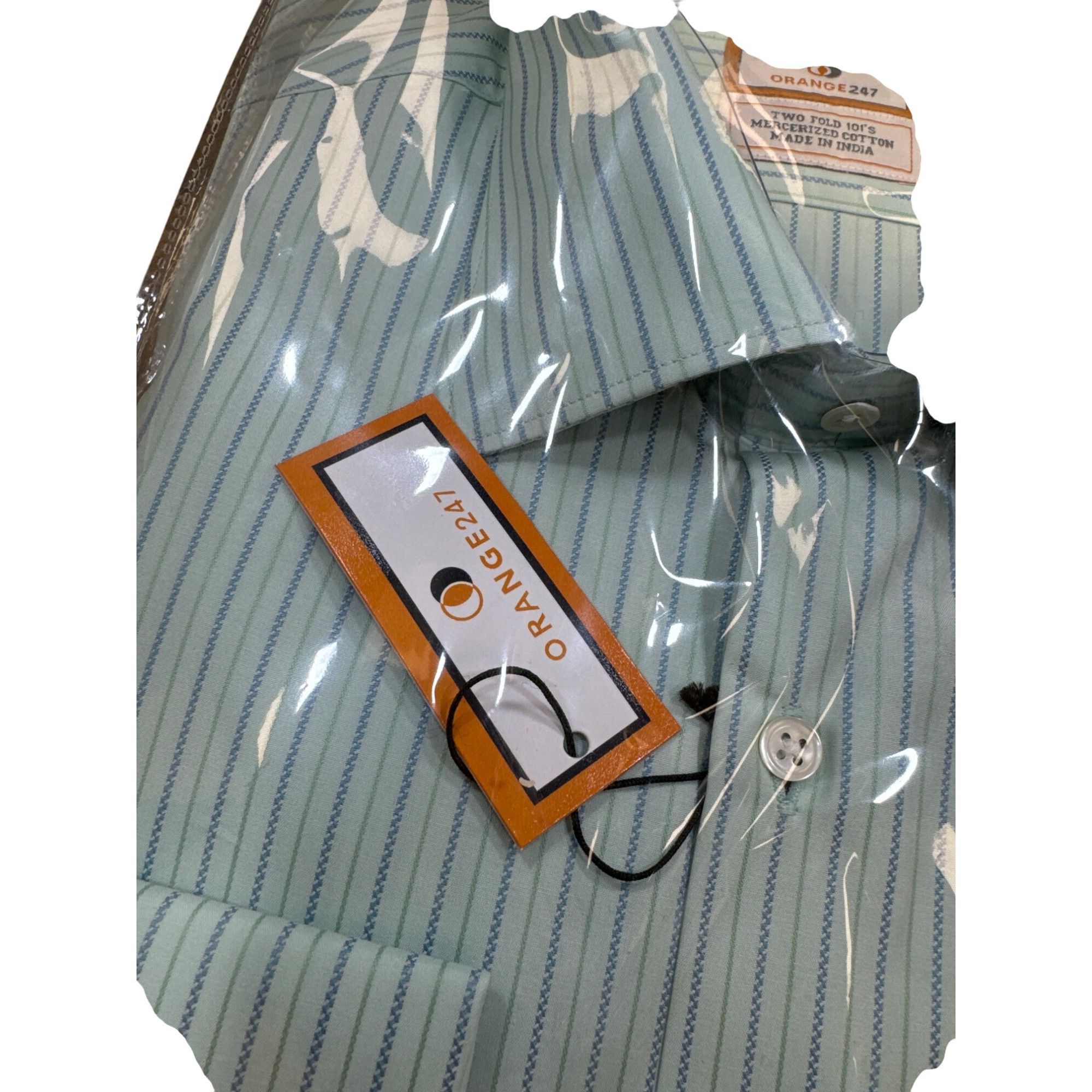 Designer Orange247 Mens Green/Blue Pinstriped Long Sleeve Button Down Size US L / EU 52-54 / 3 - 2 Thumbnail