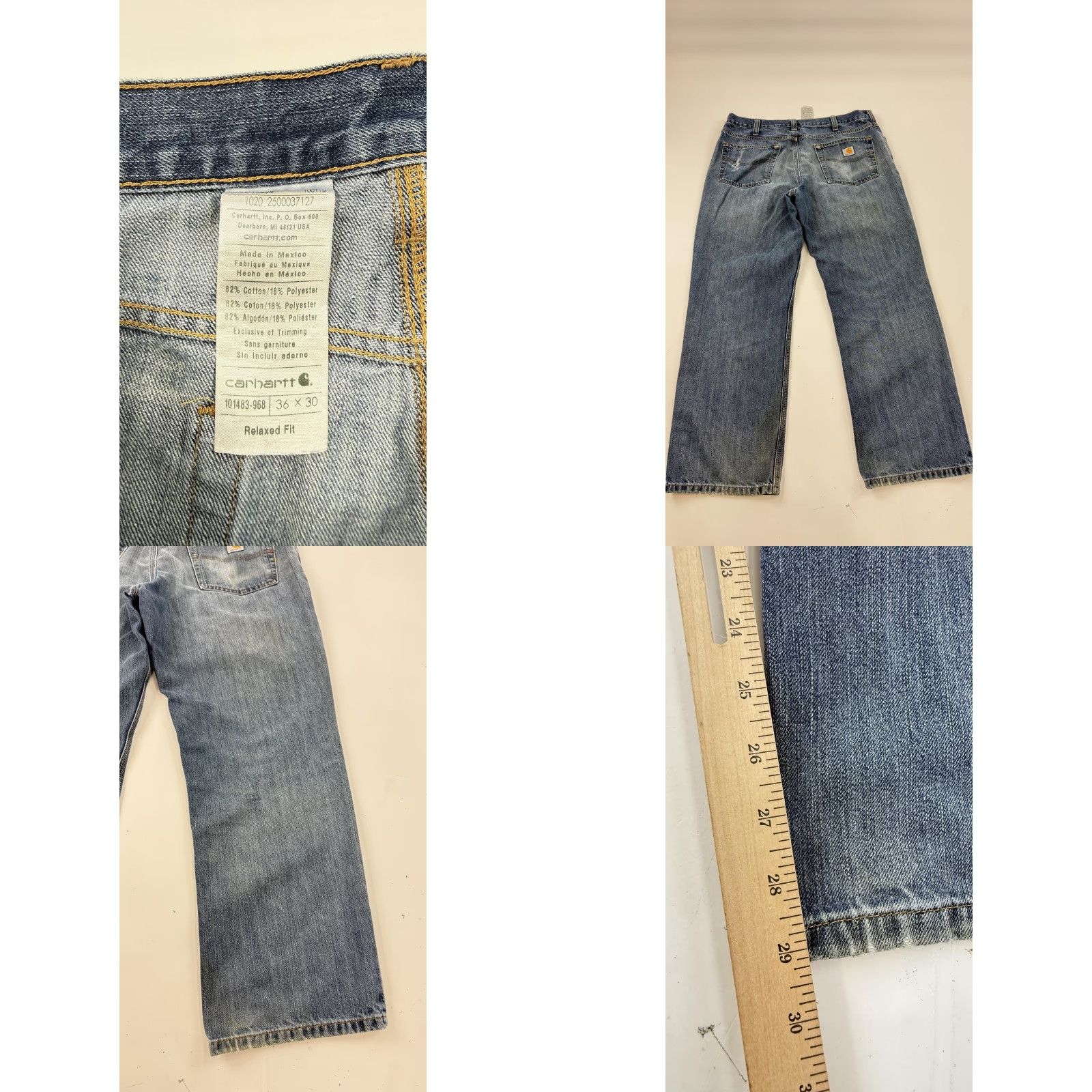 Carhartt Carhartt Jeans Mens 36x30 Blue Workwear Denim Relaxed Fit Distressed Faded Size US 36 / EU 52 - 8 Thumbnail