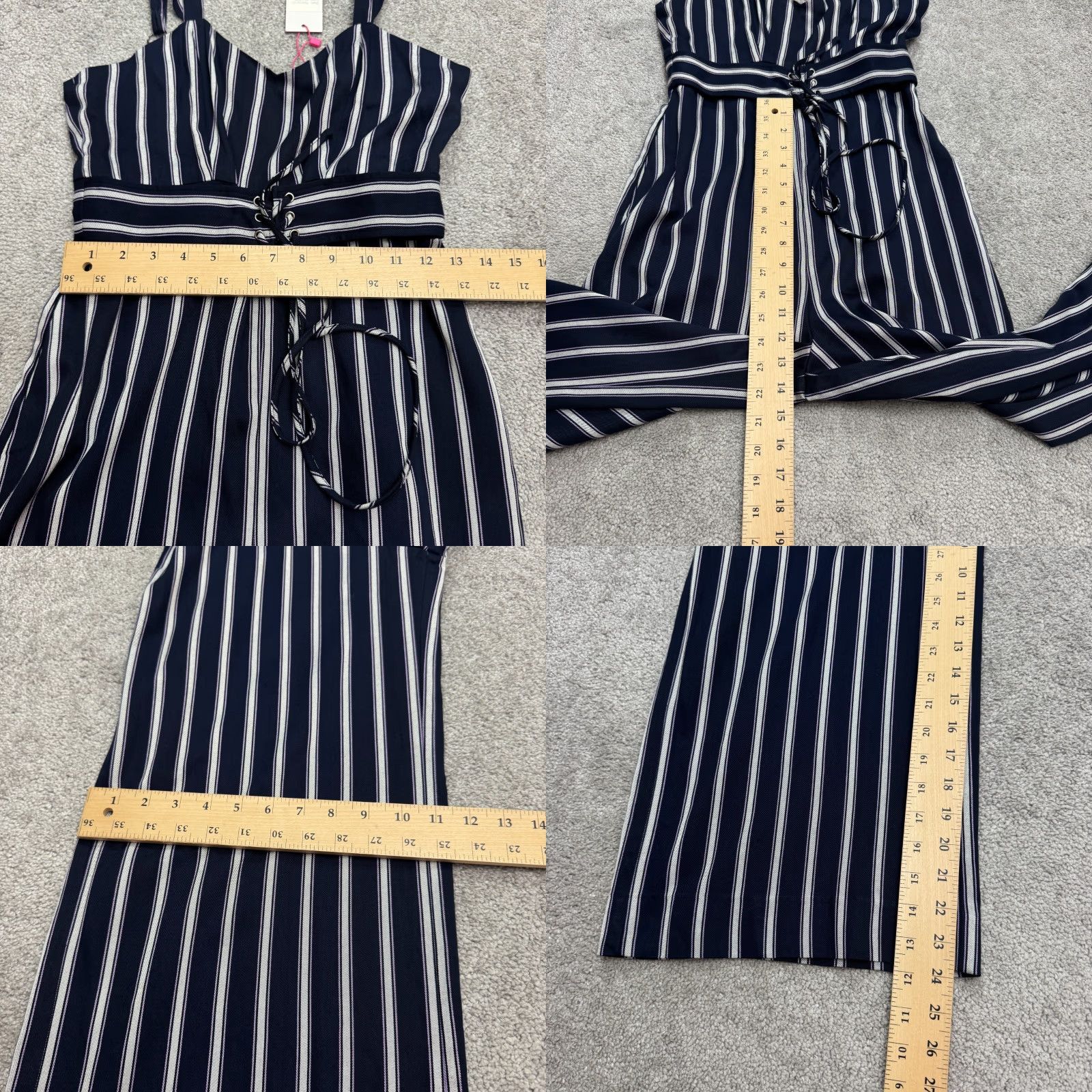 Parker Parker Myers Jumpsuit Multi Stripe Wide Leg Navy Lace Up Sleeveless Womens 2 NWD Size 26" / US 2 / IT 38 - 10 Thumbnail