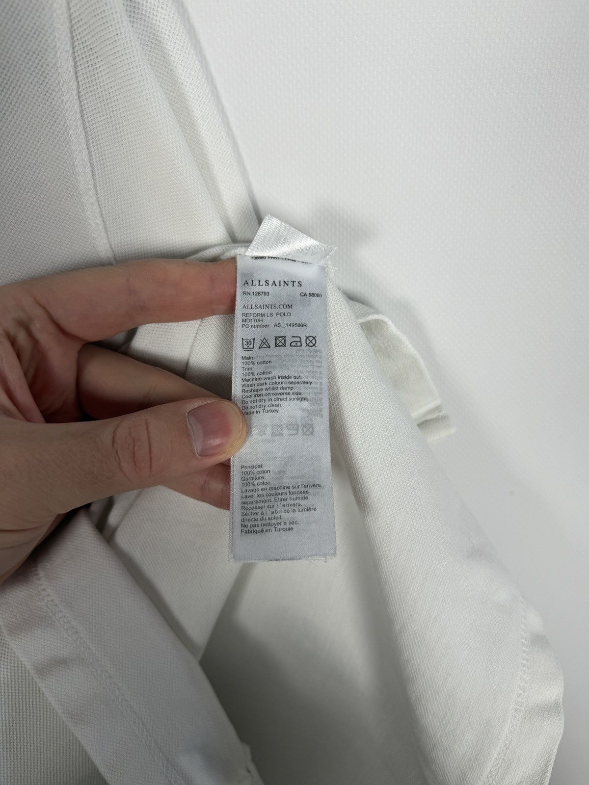 Allsaints Allsaints Reform Long Sleeve Polo Shirt White Cotton Size XS Size US XS / EU 42 / 0 - 9 Thumbnail