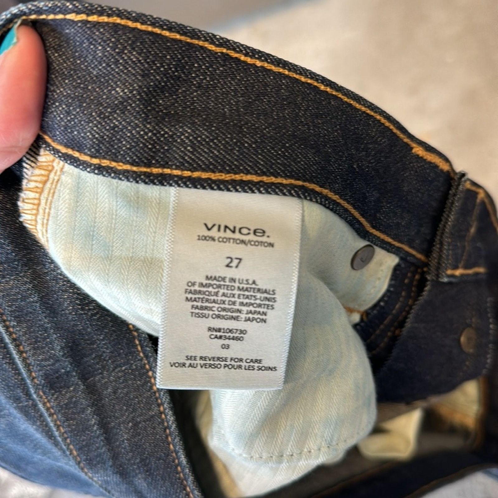 Vince Vince raw hem dark wash button fly jeans casual size 27 Size 27" / US 4 / IT 40 - 9 Thumbnail