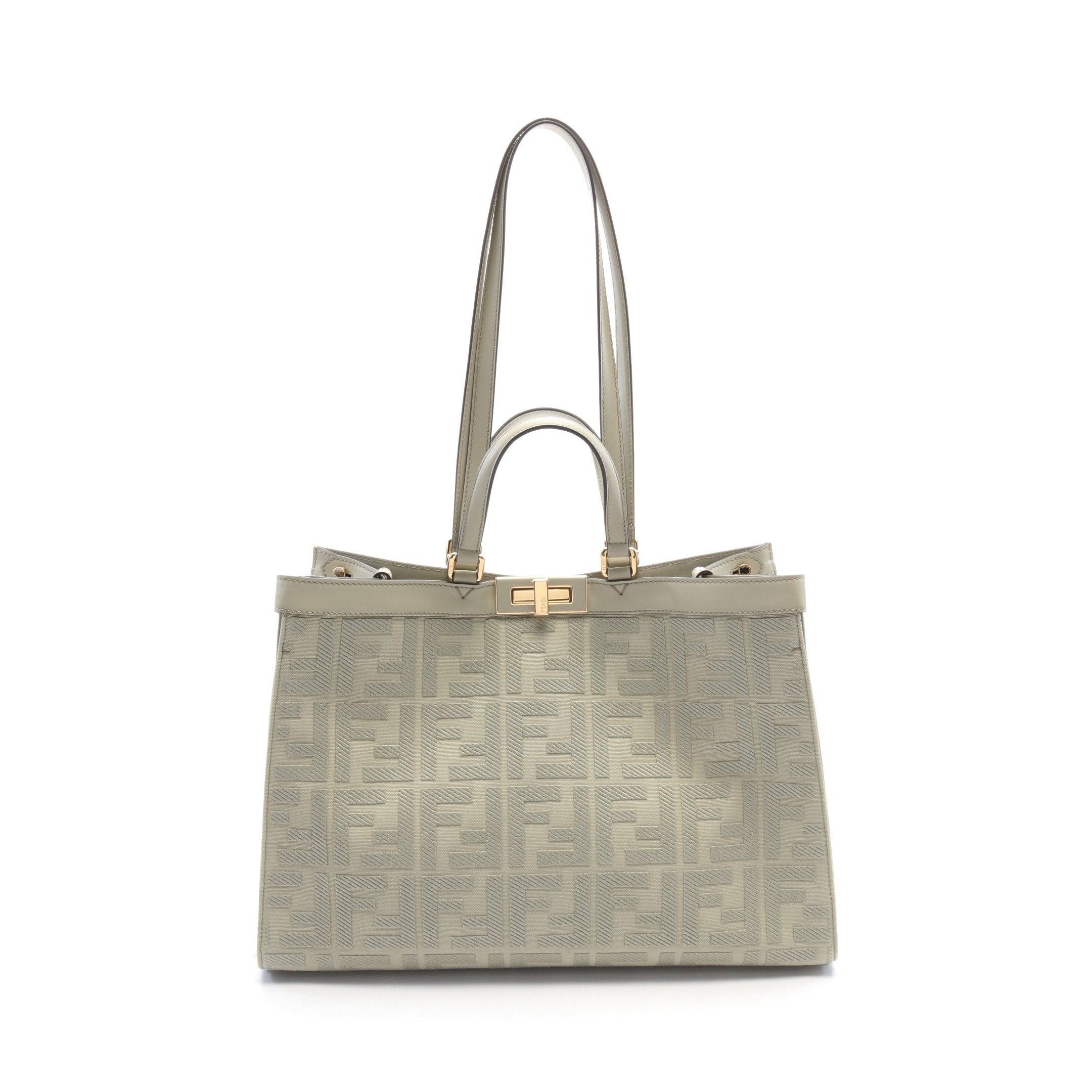 Fendi Fendi Peekaboo X Tote Medium Handbag Bag Canvas Leather Gray Green Size ONE SIZE - 1 Thumbnail