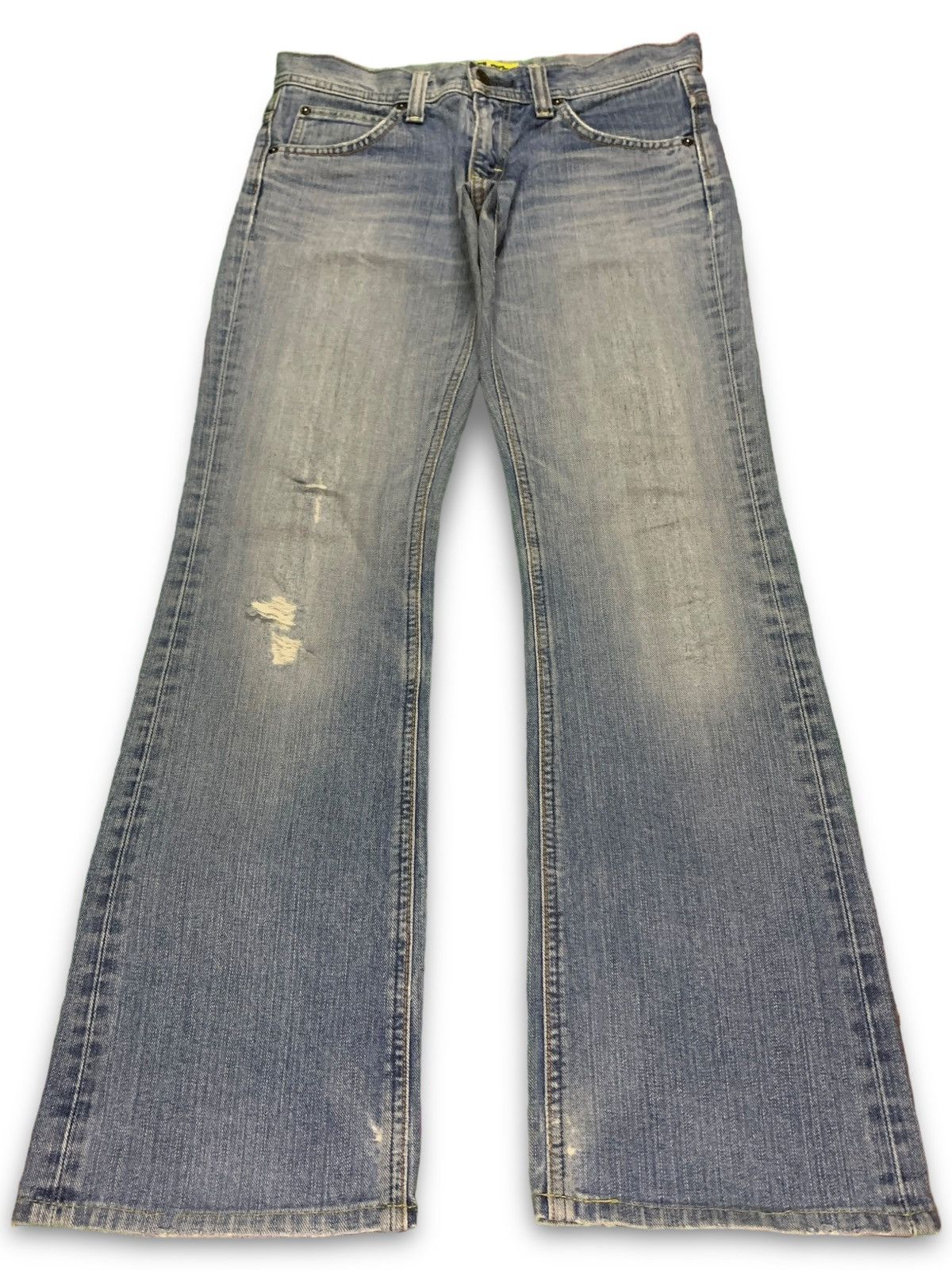 Lee Vintage Japanese Lee Riders Blue Wash Distressed Flare Jeans Size 32" / US 10 / IT 46 - 1 Thumbnail