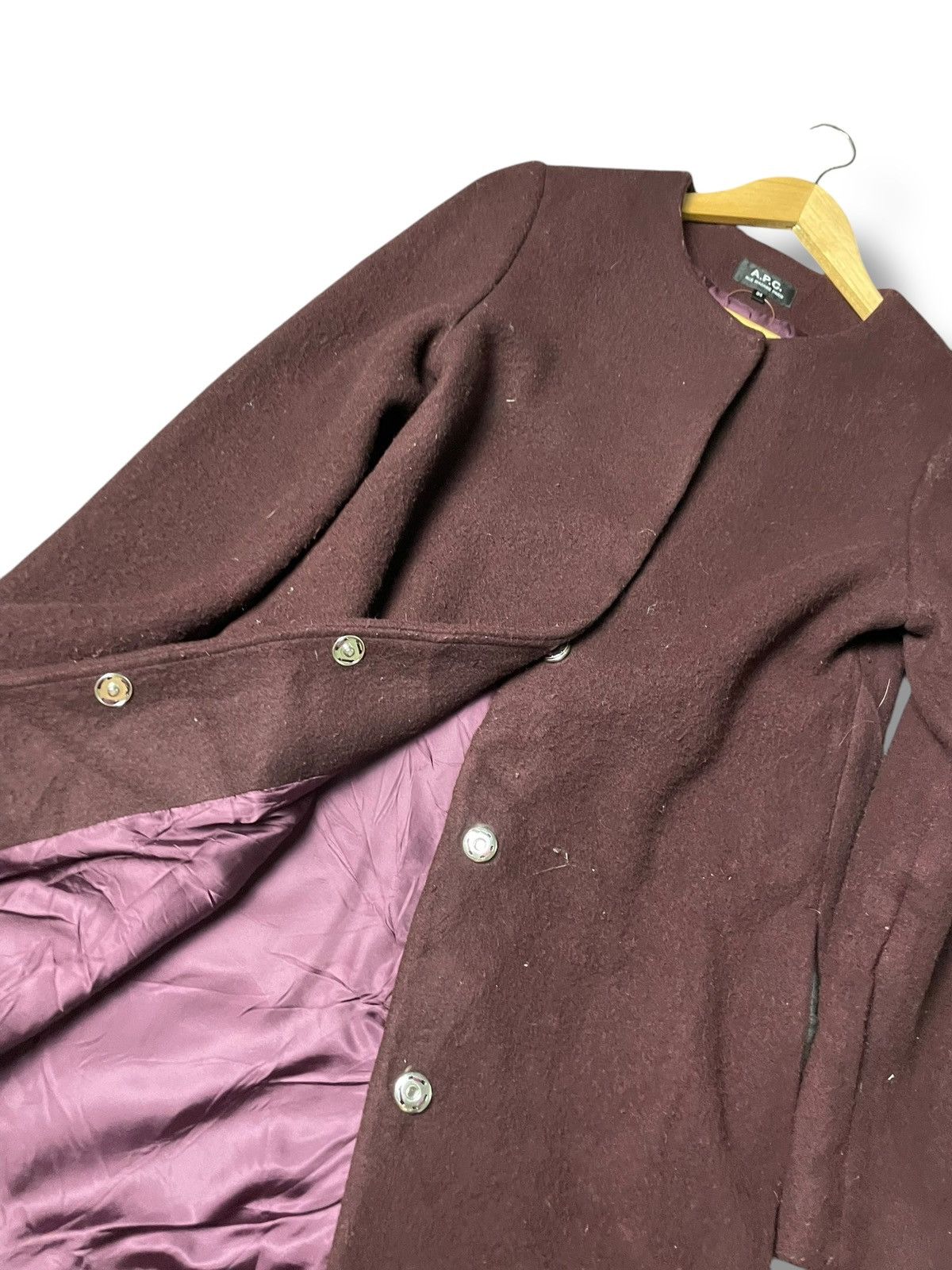 A.P.C. × Japanese Brand × Vintage A.P.C. Rue Madame Paris Collarless Wool Coat (90) Size US XXS / EU 40 - 6 Thumbnail