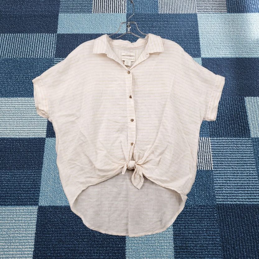 Cynthia Rowley Cynthia Rowley Shirt Womens Medium White Linen Striped Knot Crop Top Size M / US 6-8 / IT 42-44 - 1 Thumbnail