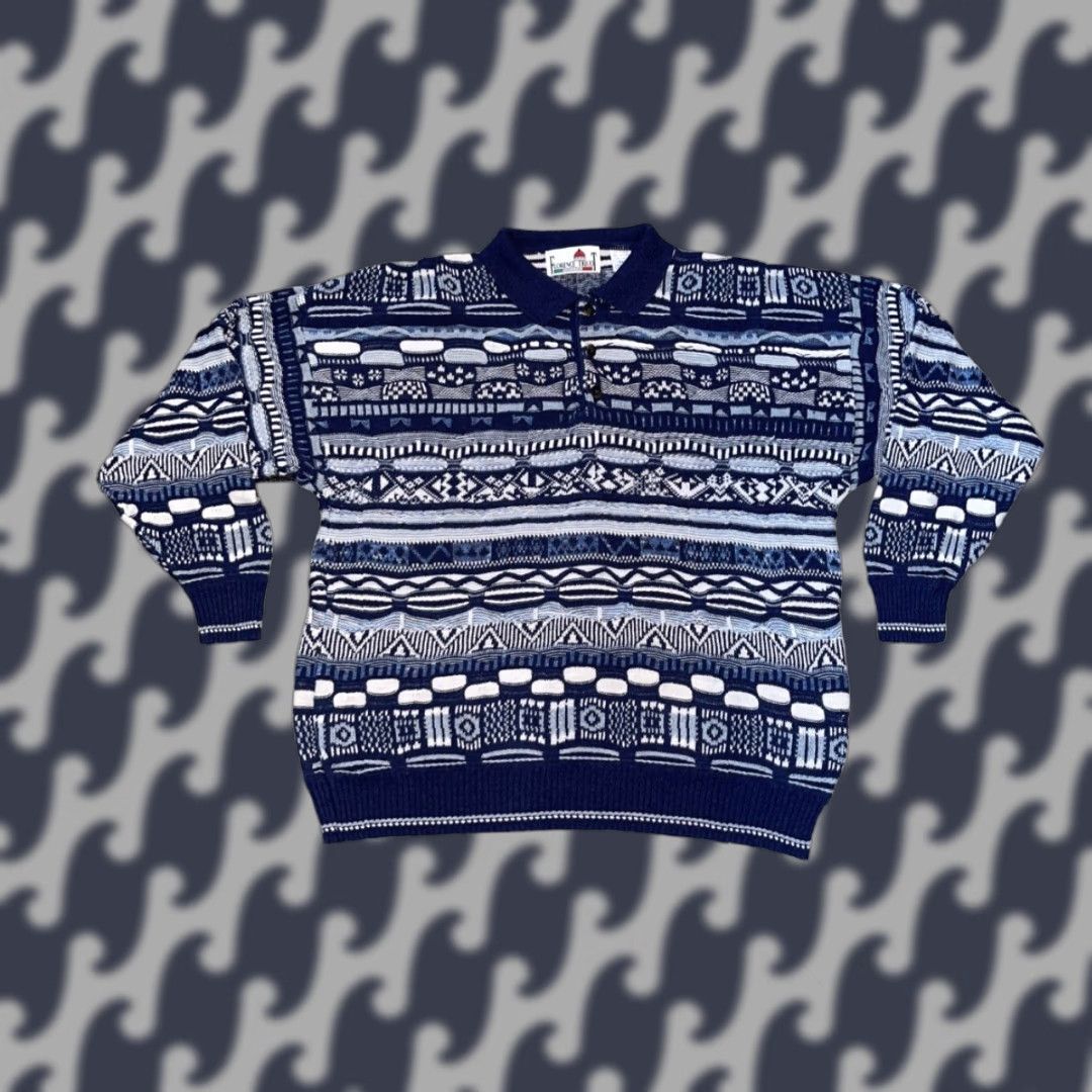 Vintage VINTAGE Florence Tricot Sweater Shirt Mens 2XL Blue White Gray Striped Collared 3D Textured Pullover Knit 90s Hip Hop Size US XXL / EU 58 / 5 - 1 Thumbnail