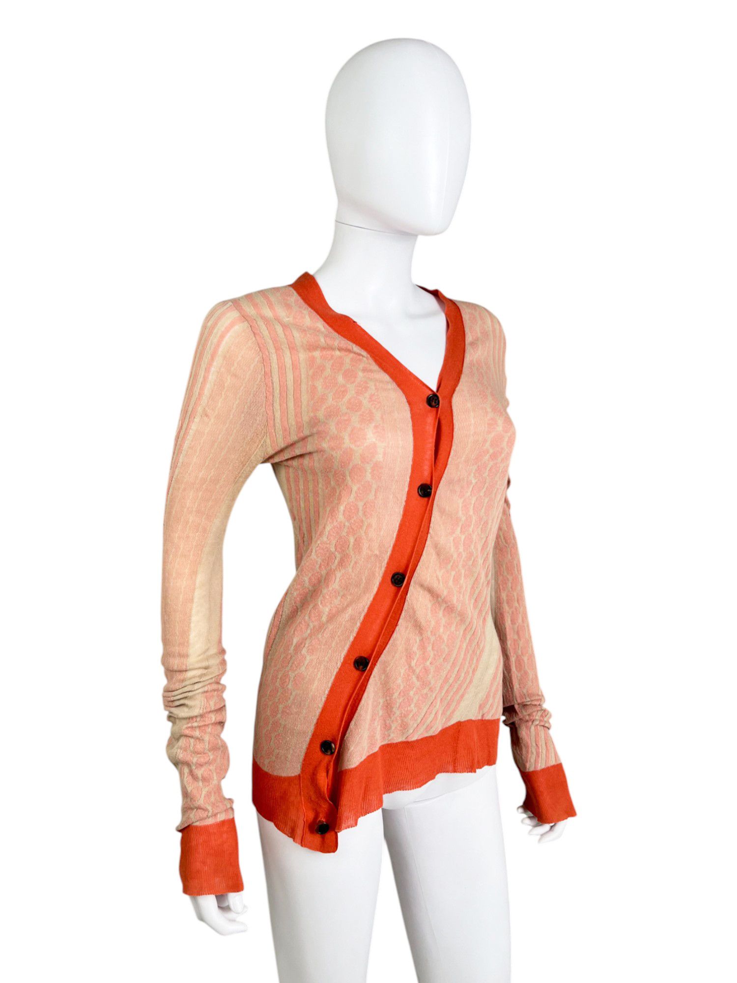 Ann Demeulemeester 2000's Asymmetric Striped Pois Orange Cardigan Size M / US 6-8 / IT 42-44 - 2 Thumbnail