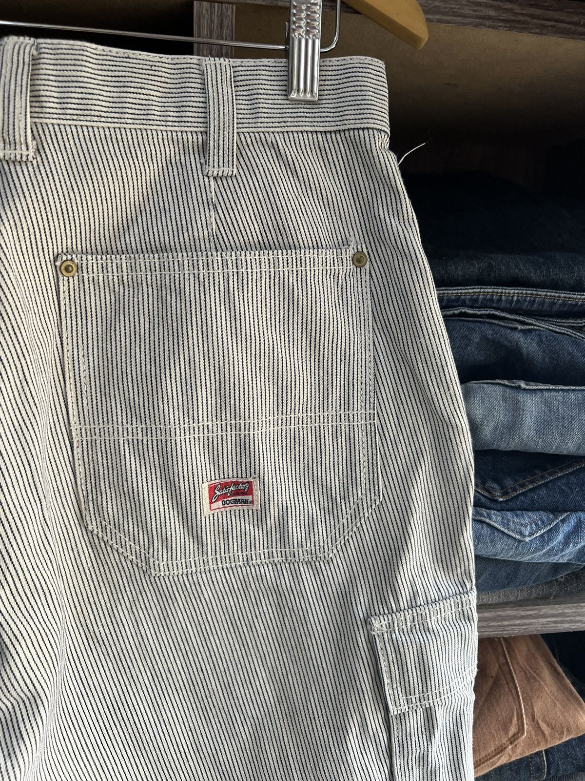 Japanese Brand 🔥Vintage Dogman Hickory Stripe Double Knees Cargo Pant Size US 32 / EU 48 - 13 Thumbnail