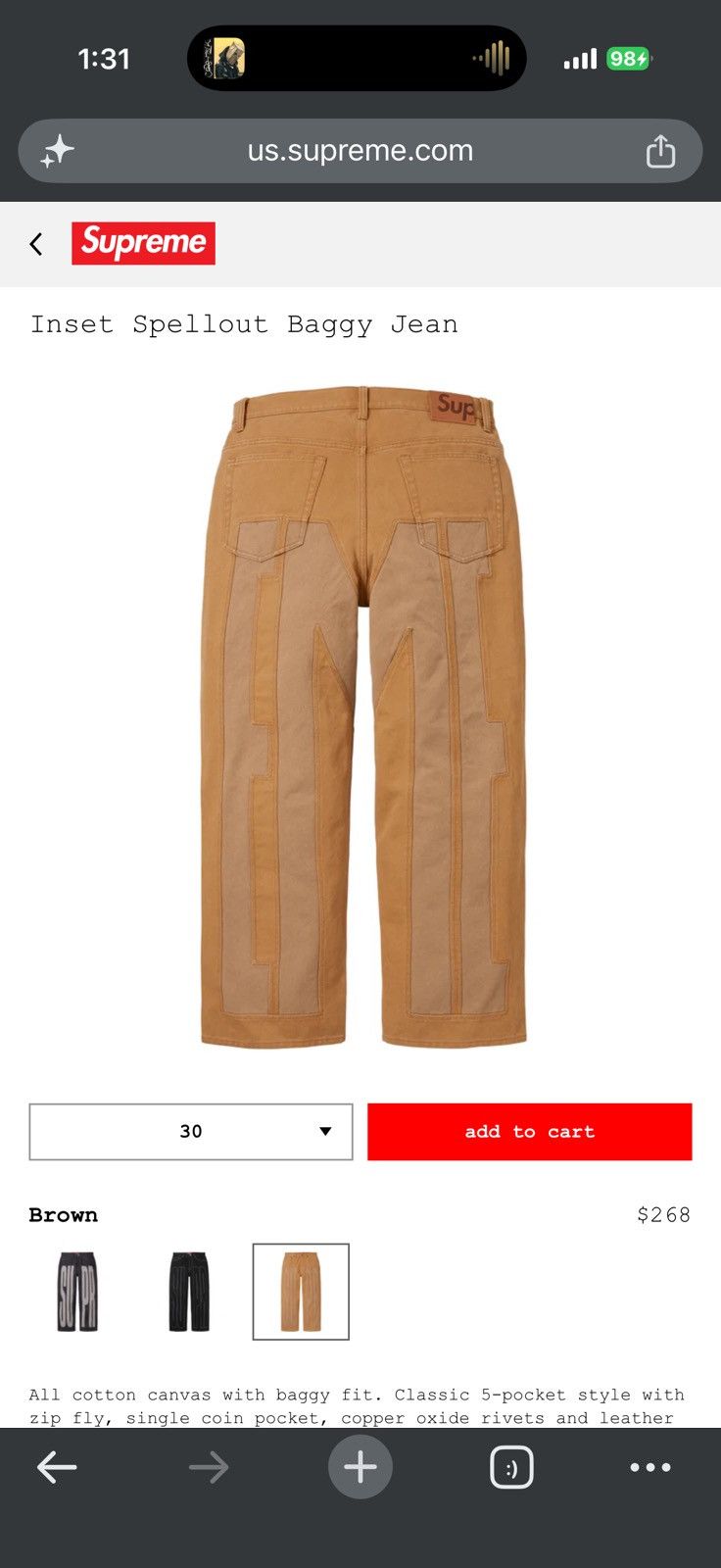 Supreme Supreme Inset Spellout Baggy Jean Size US 36 / EU 52 - 6 Thumbnail