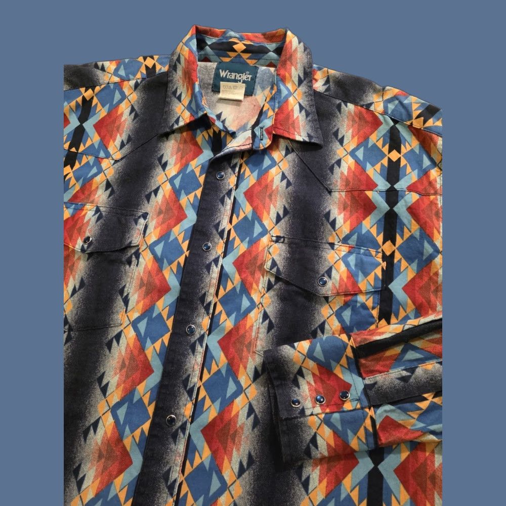 Wrangler VINTAGE Wrangler Checotah Long Sleeve Pearl Snap Aztec Print Shirt Men's XL Size US XL / EU 56 / 4 - 1 Thumbnail