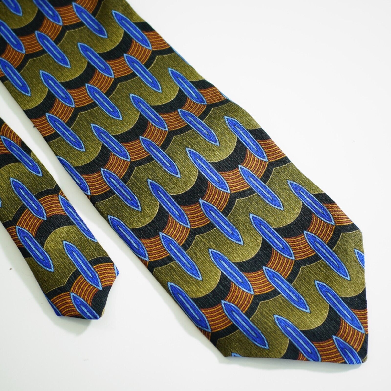 Vintage MW Collection Green Brown Blue Abstract Geometric Print Wide Size ONE SIZE - 1 Thumbnail