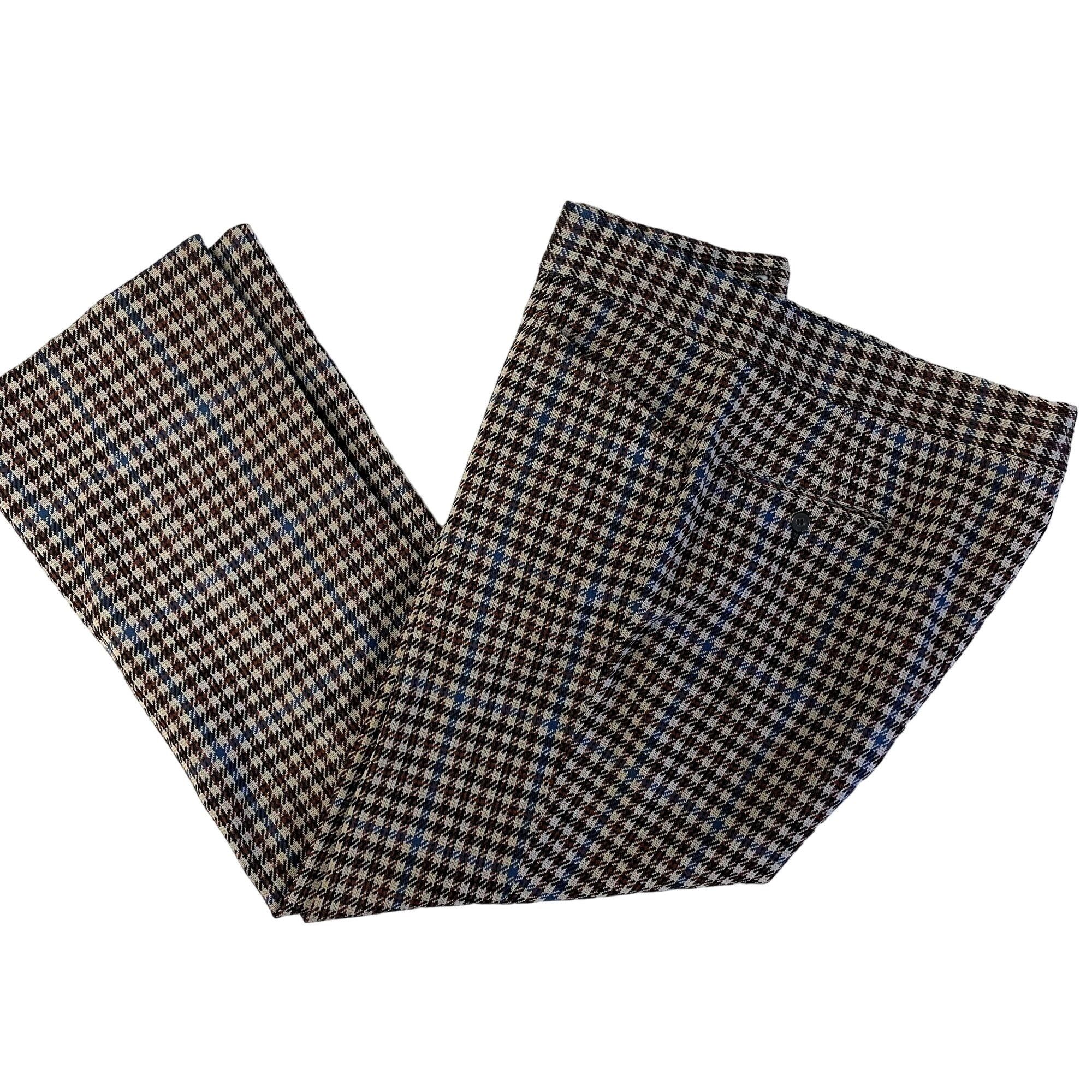 image of Unkwn 70's Mod Blue Maroon Houndstooth Overcheck Slacks Trousers, Men's (Size 38)