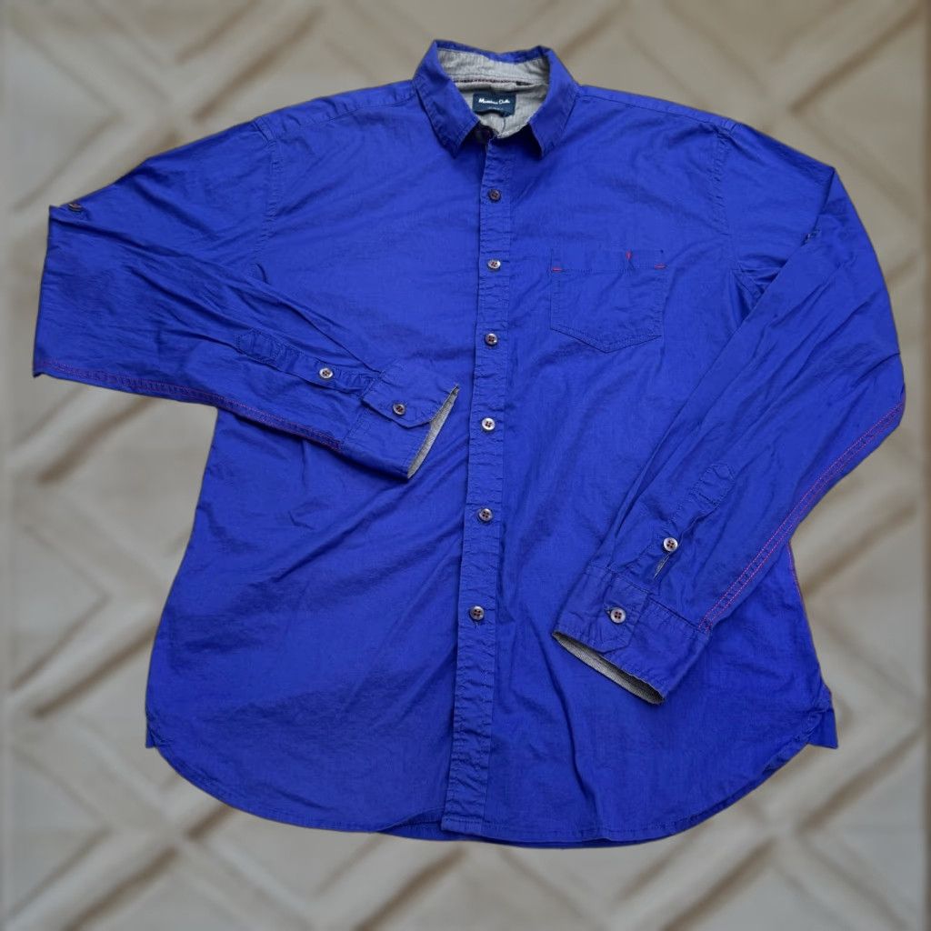 Massimo Dutti Massimo Dutti Button-Up Shirt Mens Large Royal Blue Cotton Long Sleeve Regular Fit Casual Workwear Classic Preppy Size US L / EU 52-54 / 3 - 1 Thumbnail