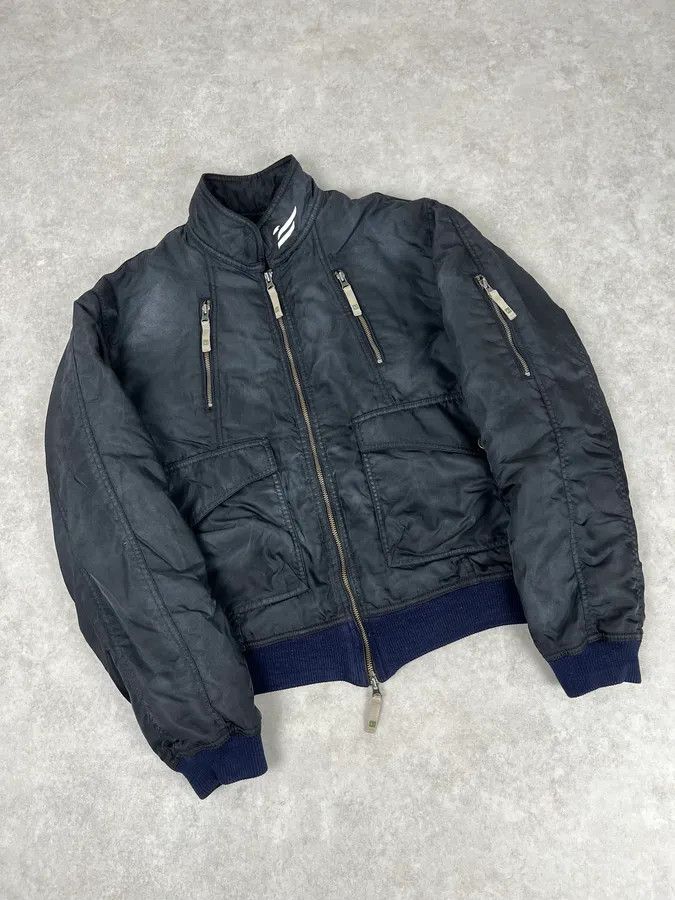 Armani 2000s Armani Faded Black Nylon Zip Multi-Pocket Bomber Jacket Size US L / EU 52-54 / 3 - 5 Thumbnail