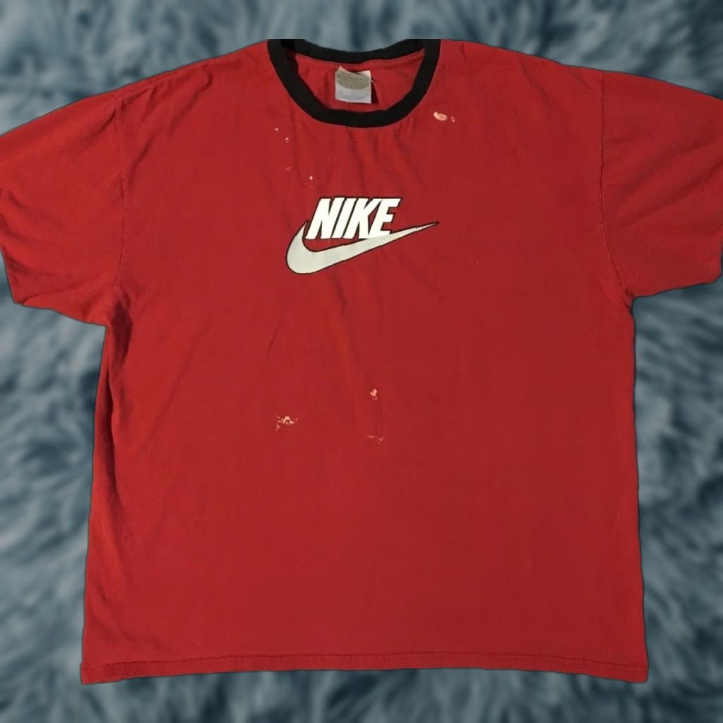 Nike VINTAGE Nike Swoosh T-Shirt XL Red Distressed Faded Ringer Grunge 90s Mens Men Sports Retro Logo USA Size US XL / EU 56 / 4 - 1 Thumbnail