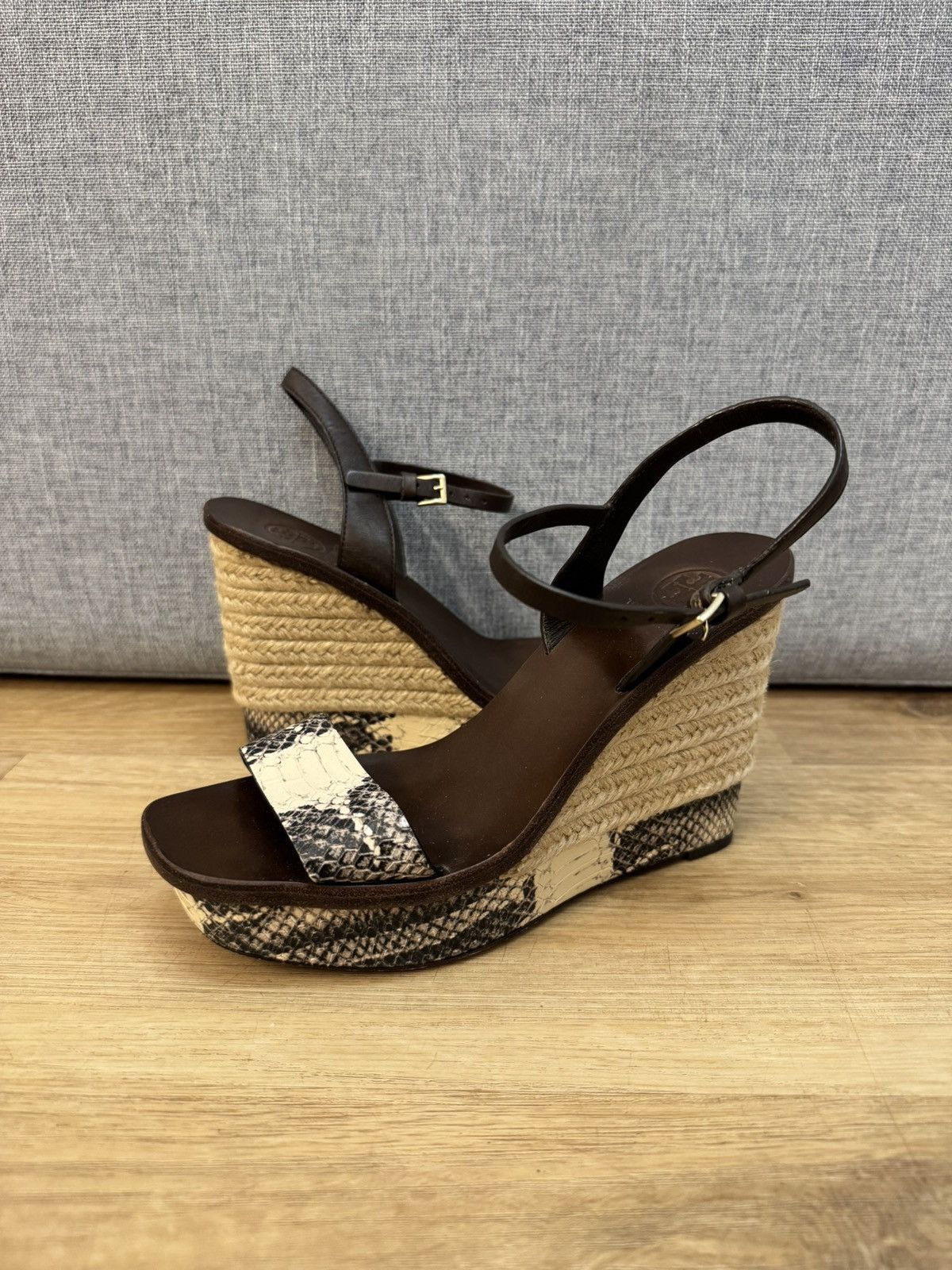 Tory Burch Tory Burch Python Leather Espadrille Wedge Ankle Strap 37 Size US 7 / IT 37 - 1 Thumbnail
