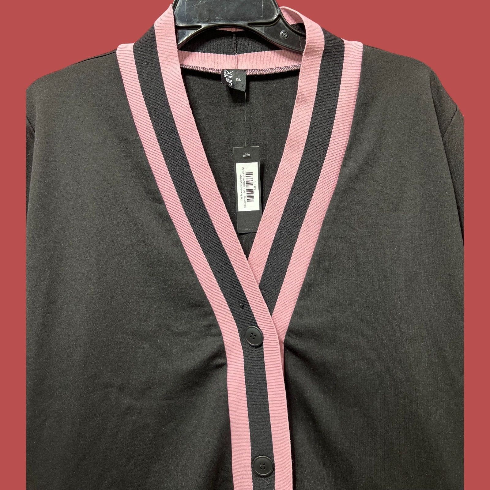 Other Double Jinx - Women's Striped-Edge Cardigan Sweater - Black/ Size XL / US 12-14 / IT 48-50 - 10 Thumbnail