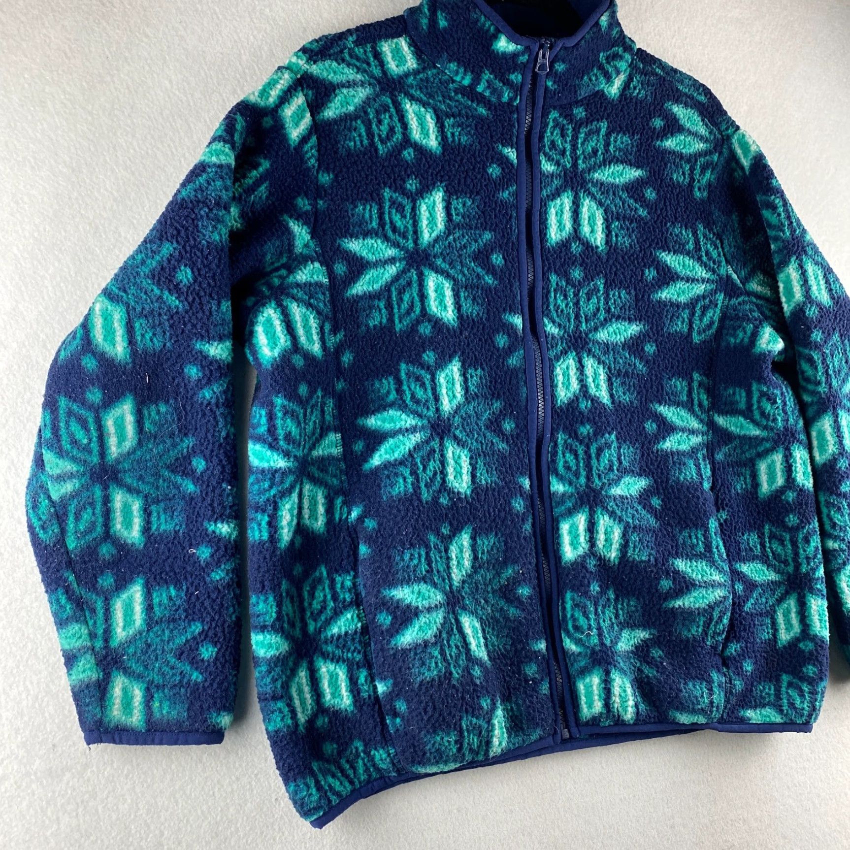 Lands' End Lands End Womens Large L Blue Full Zip Sweater Snowflake Aztec Pattern Shirt Size L / US 10 / IT 46 - 3 Thumbnail