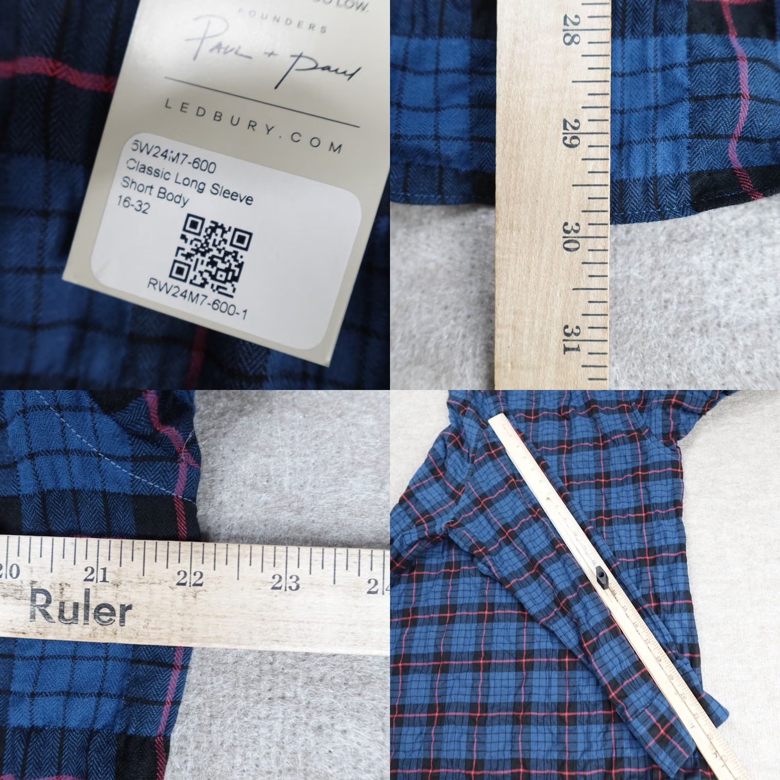 Vintage Ledbury Shirt 16-32 Blue Plaid Flannel Classic Short Body Mens Size US L / EU 52-54 / 3 - 8 Thumbnail