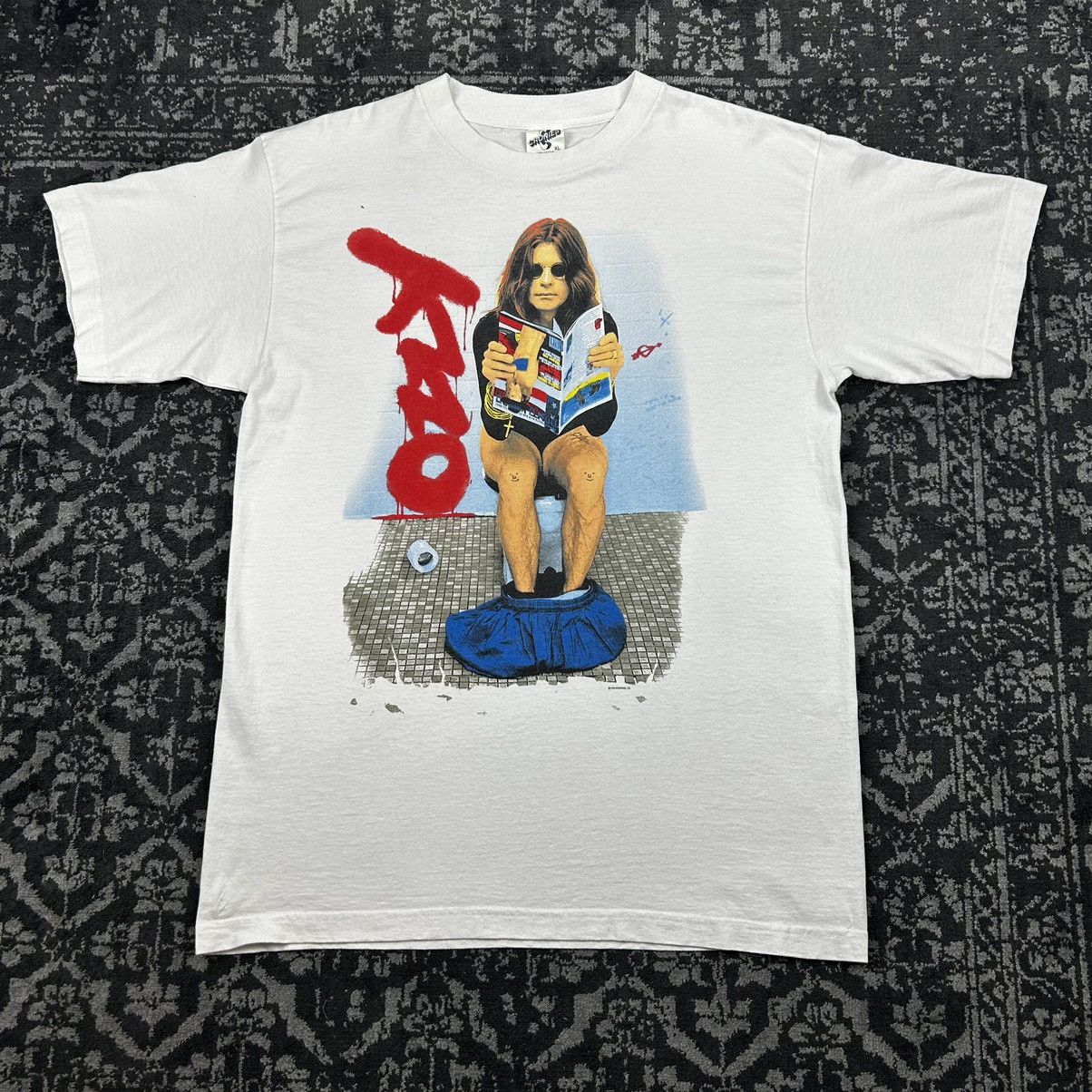 image of Vintage Ozzy Osbourne On Toilet 1992 Merch Tee Single Stitch in White, Men's (Size XL)