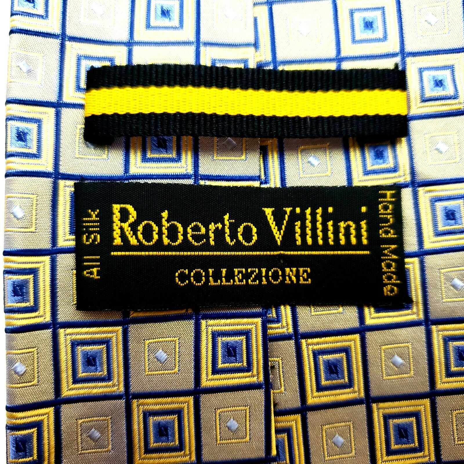 Robert Villini Roberto Villini Collezione Silk Tie Yellow Blue Woven Short Size ONE SIZE - 3 Thumbnail