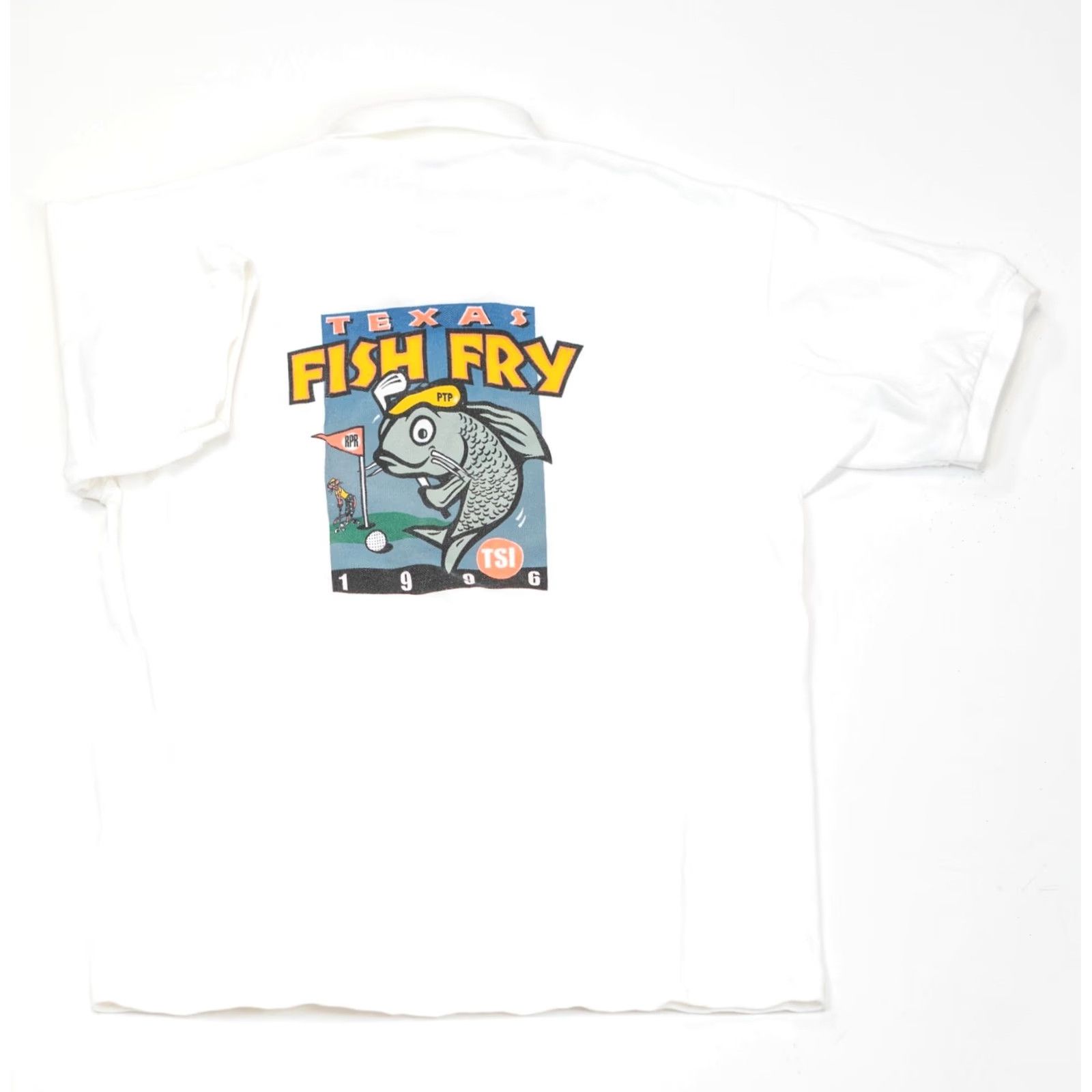 Vintage VINTAGE Cotton Deluxe Fish Fry Polo Golf T-Shirt Men XL White Texas Pink Panther TSI Shirt Mens XL White Cotton Deluxe Fish Fry Polo Golf T-Shirt Size US XL / EU 56 / 4 - 2 Thumbnail