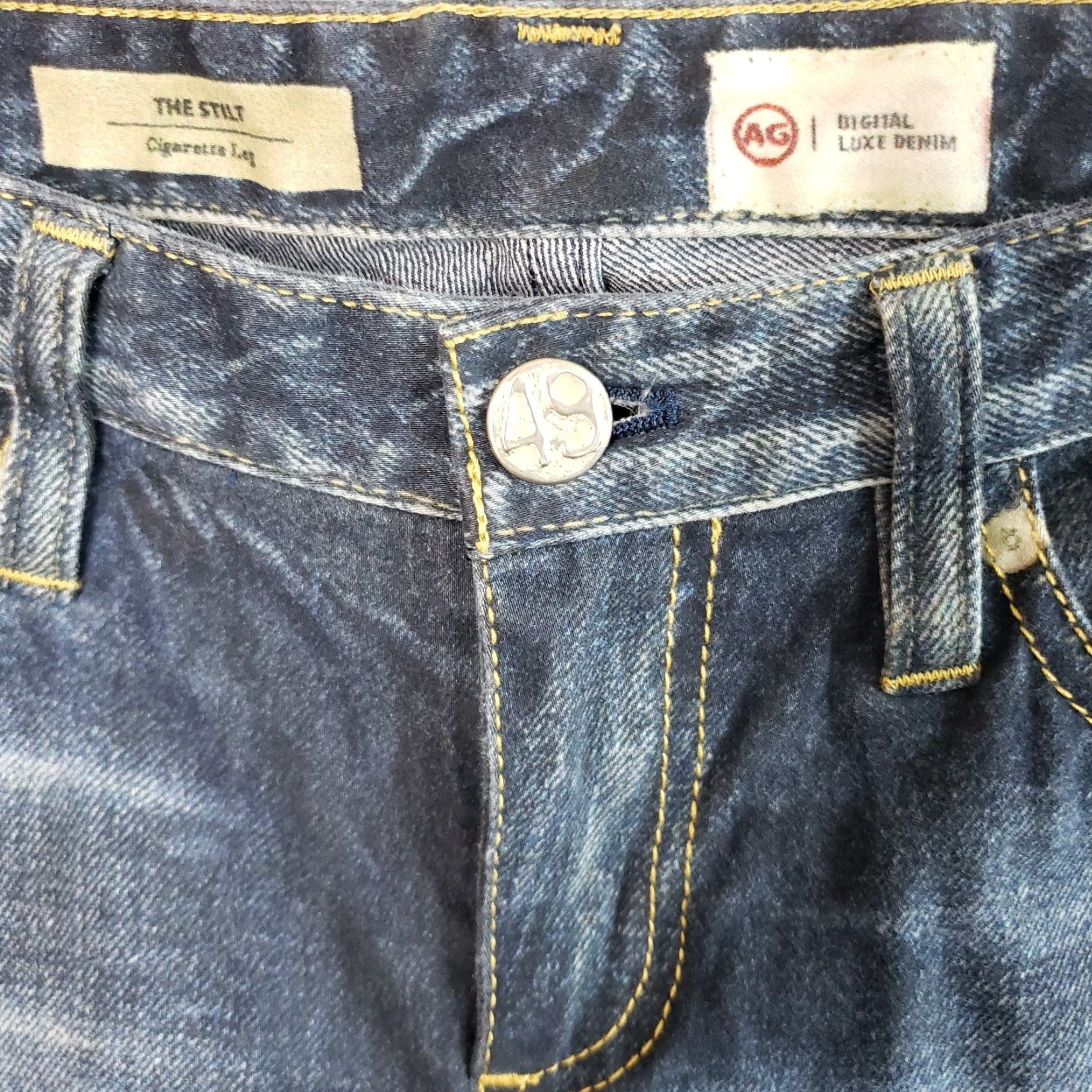 Denime AG Adriano Goldschmied Womens Digital Luxe Denim Stilt Cigarette Leg Jeans Sz 25 Blue Skinny Casual Retro 90s Womens Jeans Size 42" / US 20 - 6 Thumbnail