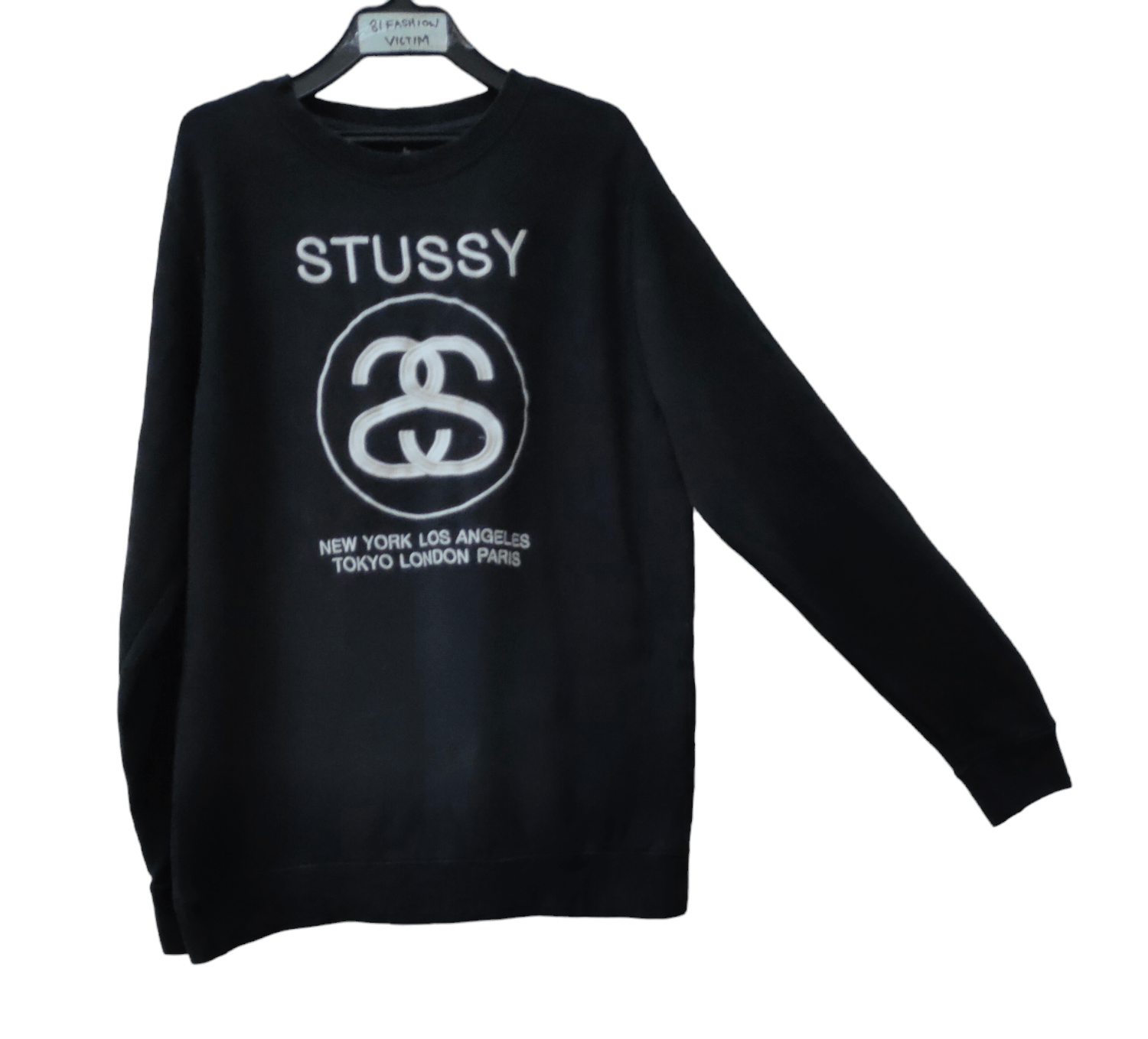 image of Skategang x Stussy Big Logo Embroidery Streetwear Sweatshirt in Black, Women's (Size Medium)