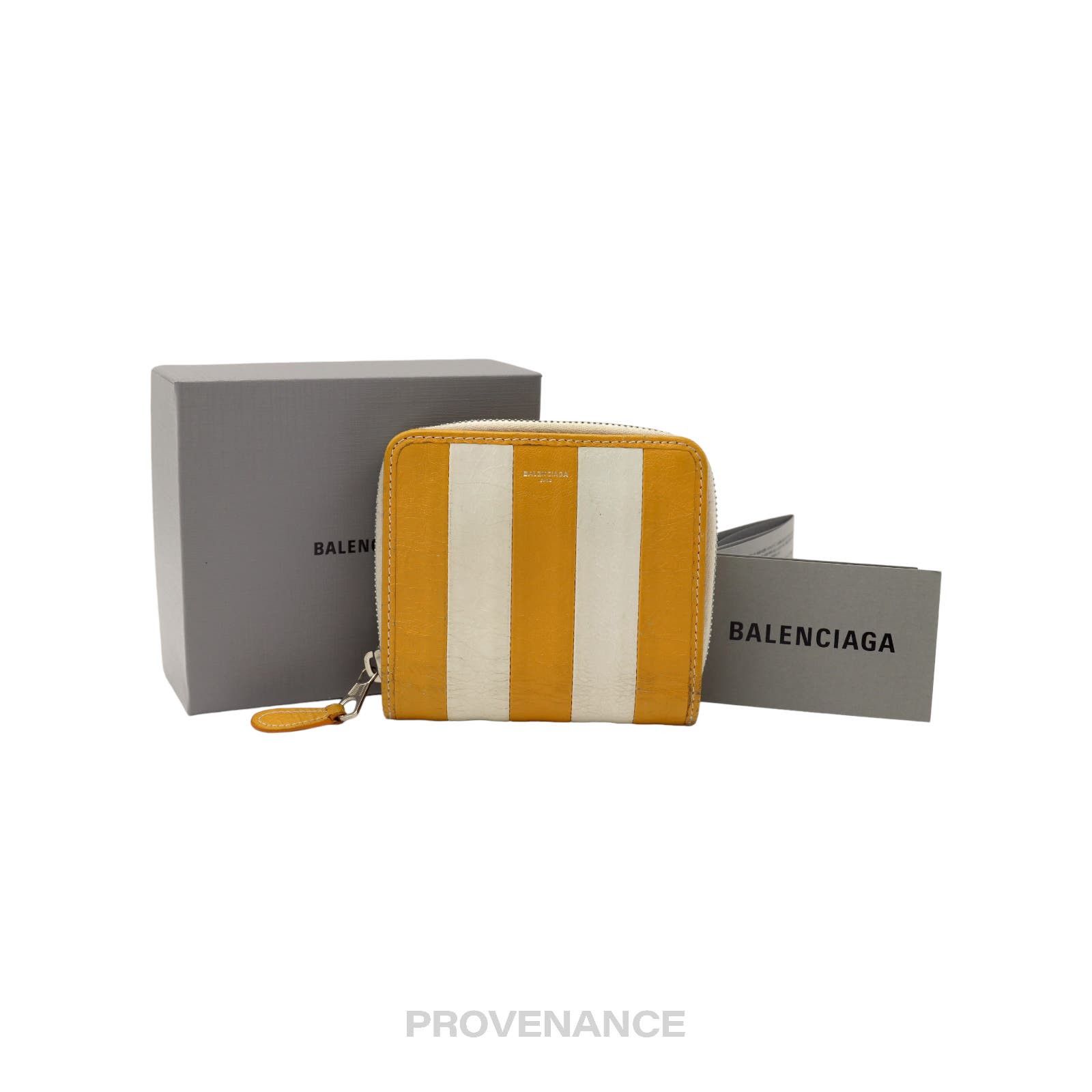 image of Balenciaga Bazaar Zip Wallet - Yellow Striped, Women's