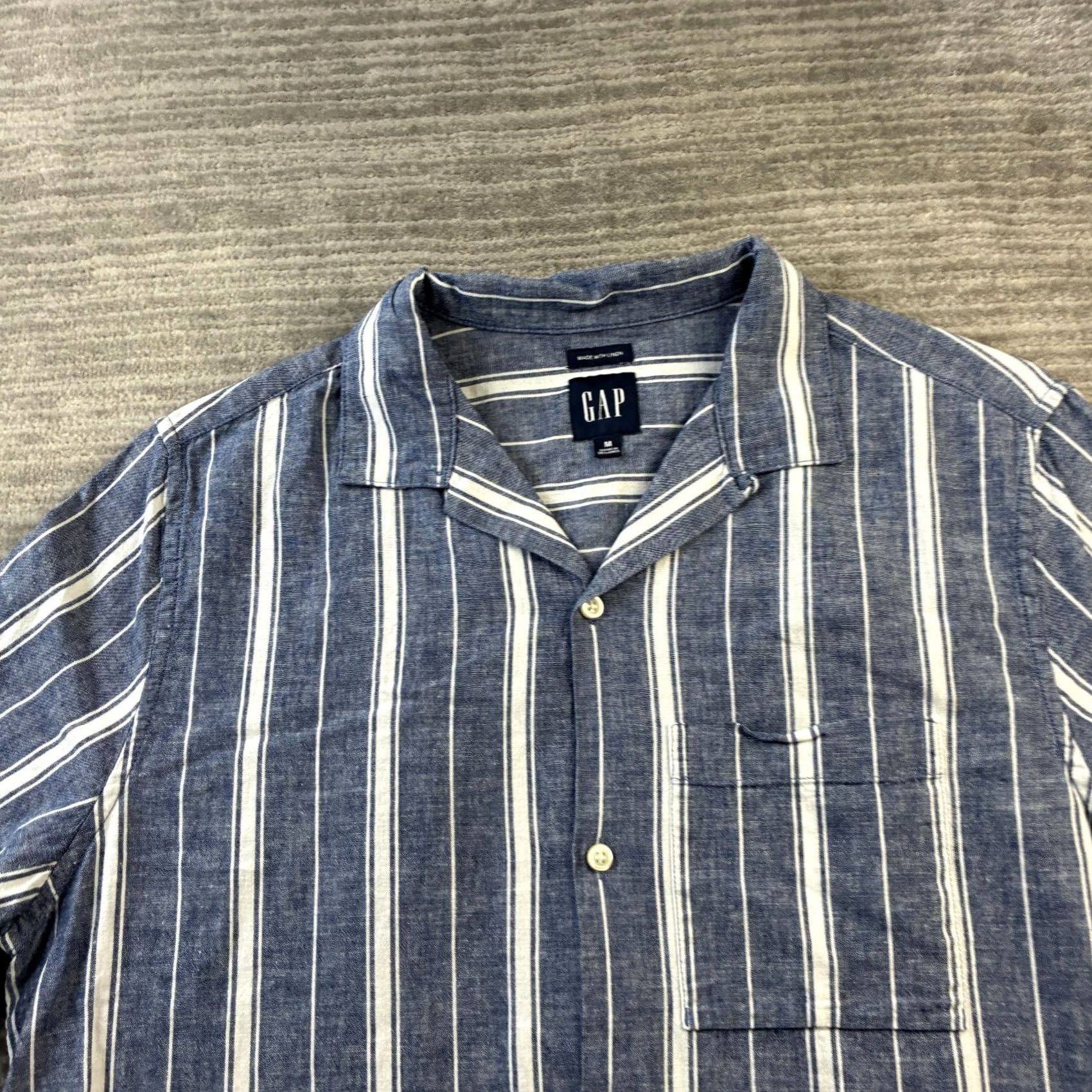 Gap VINTAGE Gap Shirt Camp Collar Button-Up Mens Medium Blue Striped Hawaiian Pattern Short Sleeve Linen Blend Size US M / EU 48-50 / 2 - 3 Thumbnail