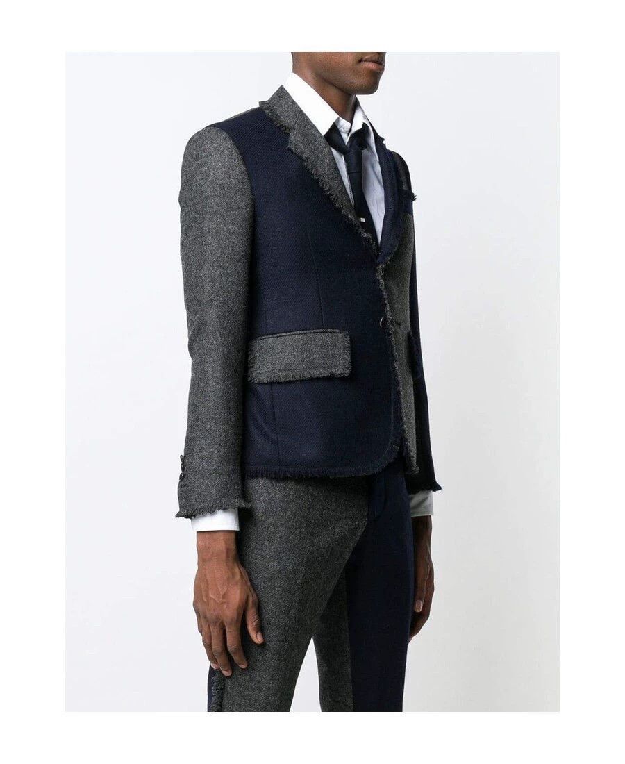 Thom Browne TB SS Charcoal & Navy Colorblock Slim Suit Jacket Size US M / EU 48-50 / 2 - 8 Thumbnail