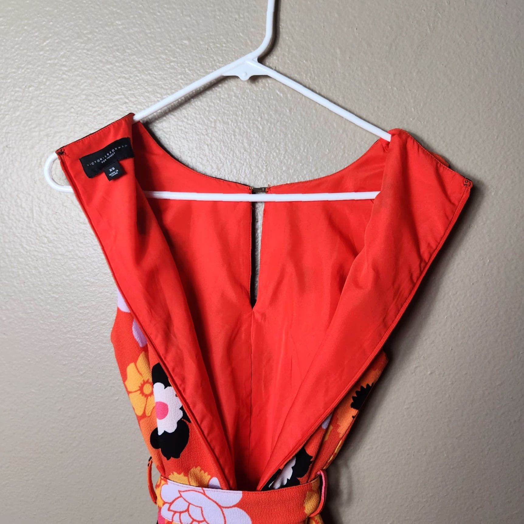 Victoria Beckham Victoria Beckham for Target Retro Mod Floral Romper XS Orange Women One-Piece Pockets Keyhole Back Zipper Festival 60s Bohemian Size 26" / US 2 / IT 38 - 7 Thumbnail